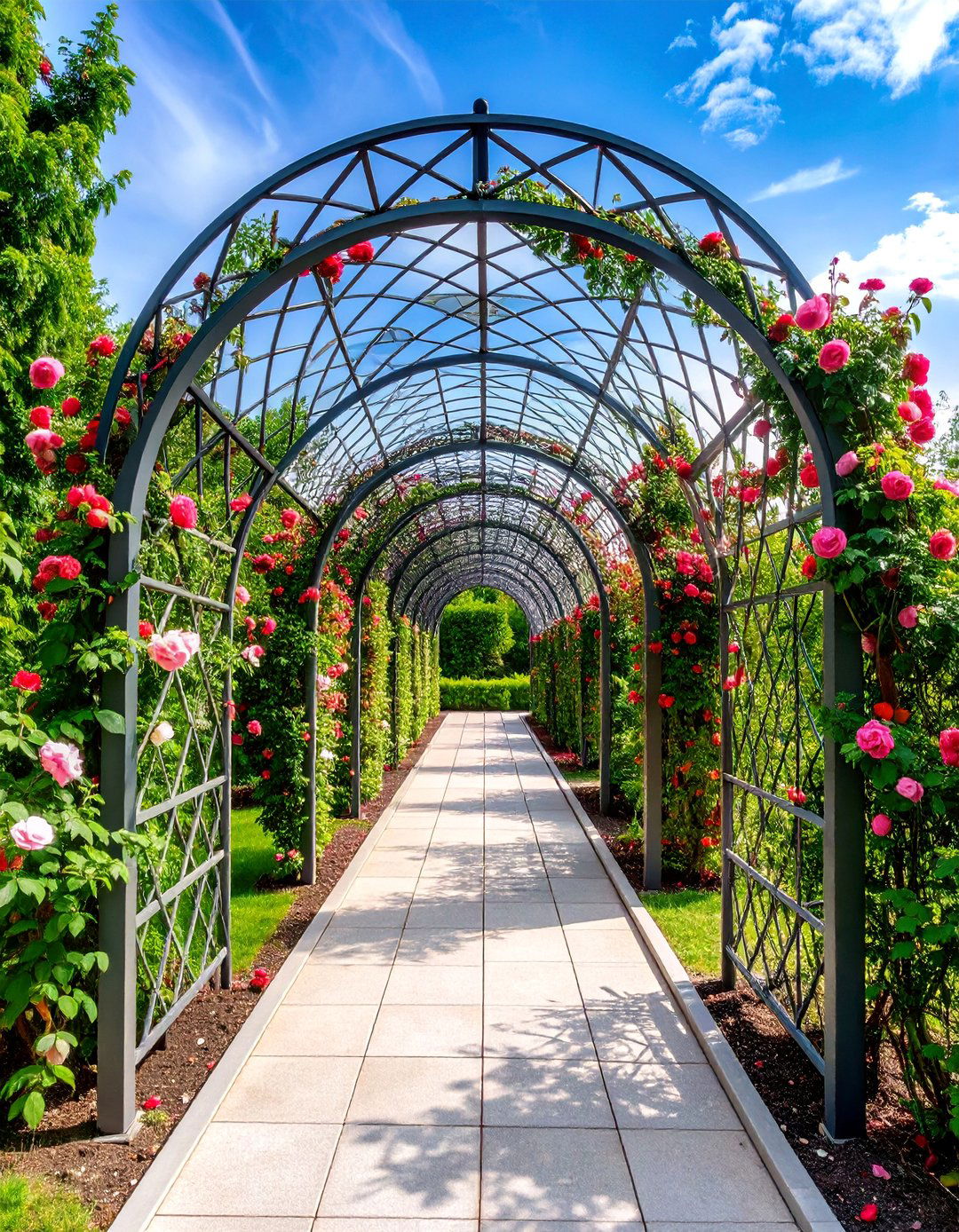 Lattice Top Metal Arch with Rose Garden Design - 25 Garden Arch Ideas