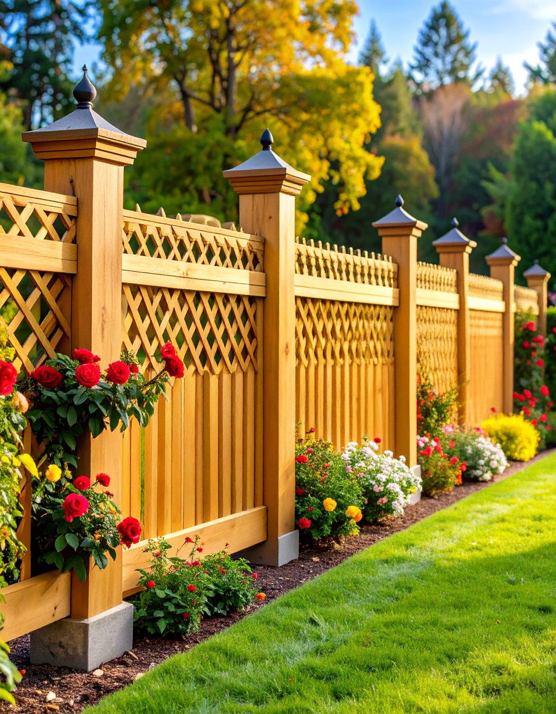Lattice Top Privacy Fence with Decorative Crown - 25 Wood Fence Ideas