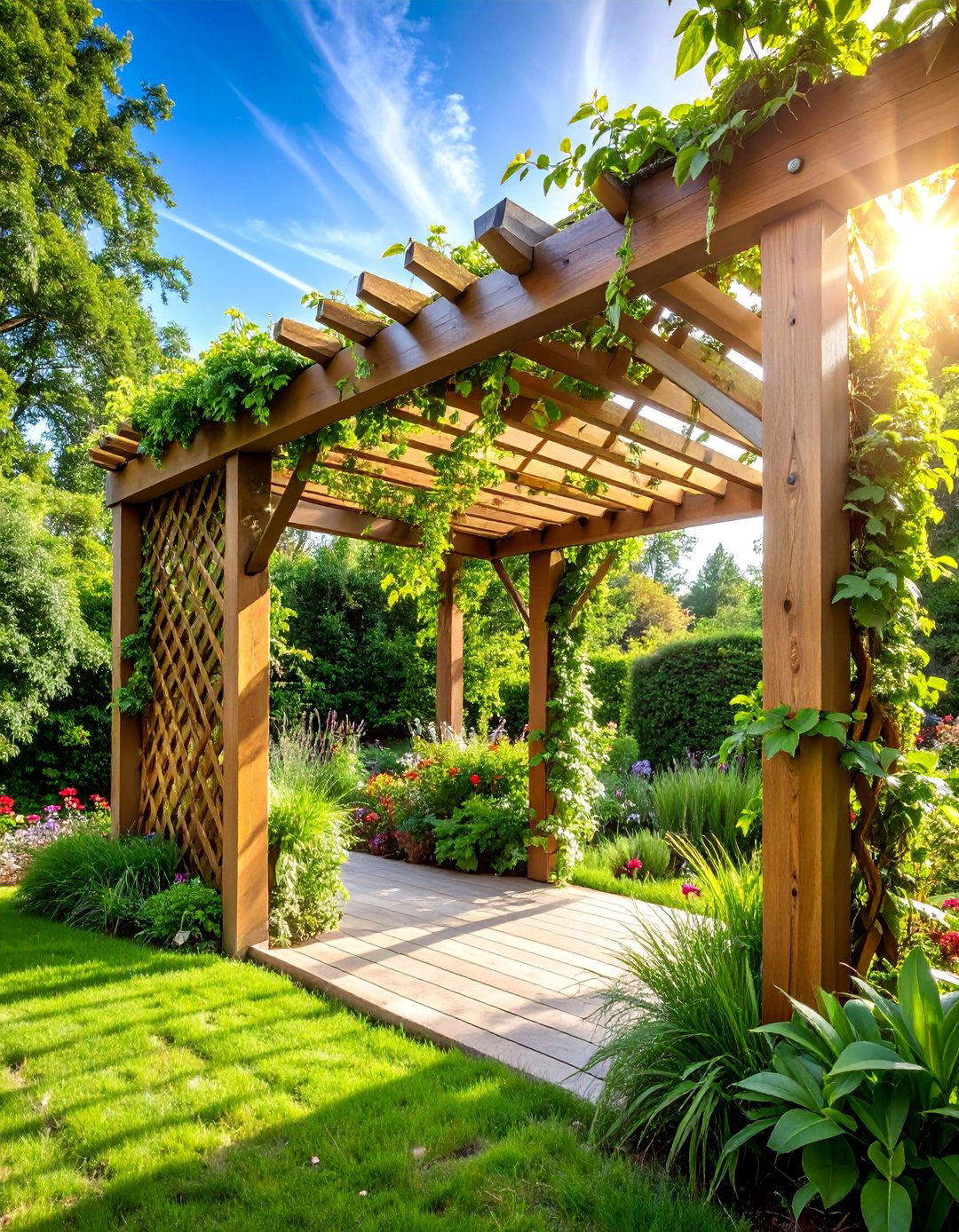 Lattice Work Garden Pergola Cover - 25 Pergola Cover Ideas