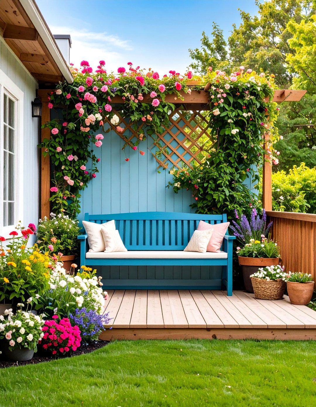 Lattice with Climbing Plants Wall - 25 Deck With Privacy Wall