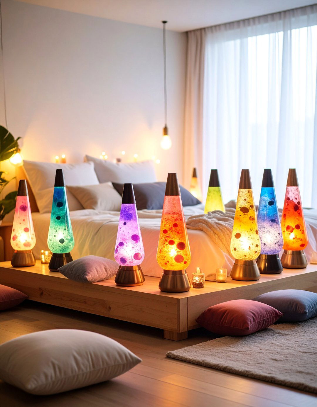 Lava Lamp Meditation Space with Ambient Lighting - 25 70s Bedroom Decor Ideas