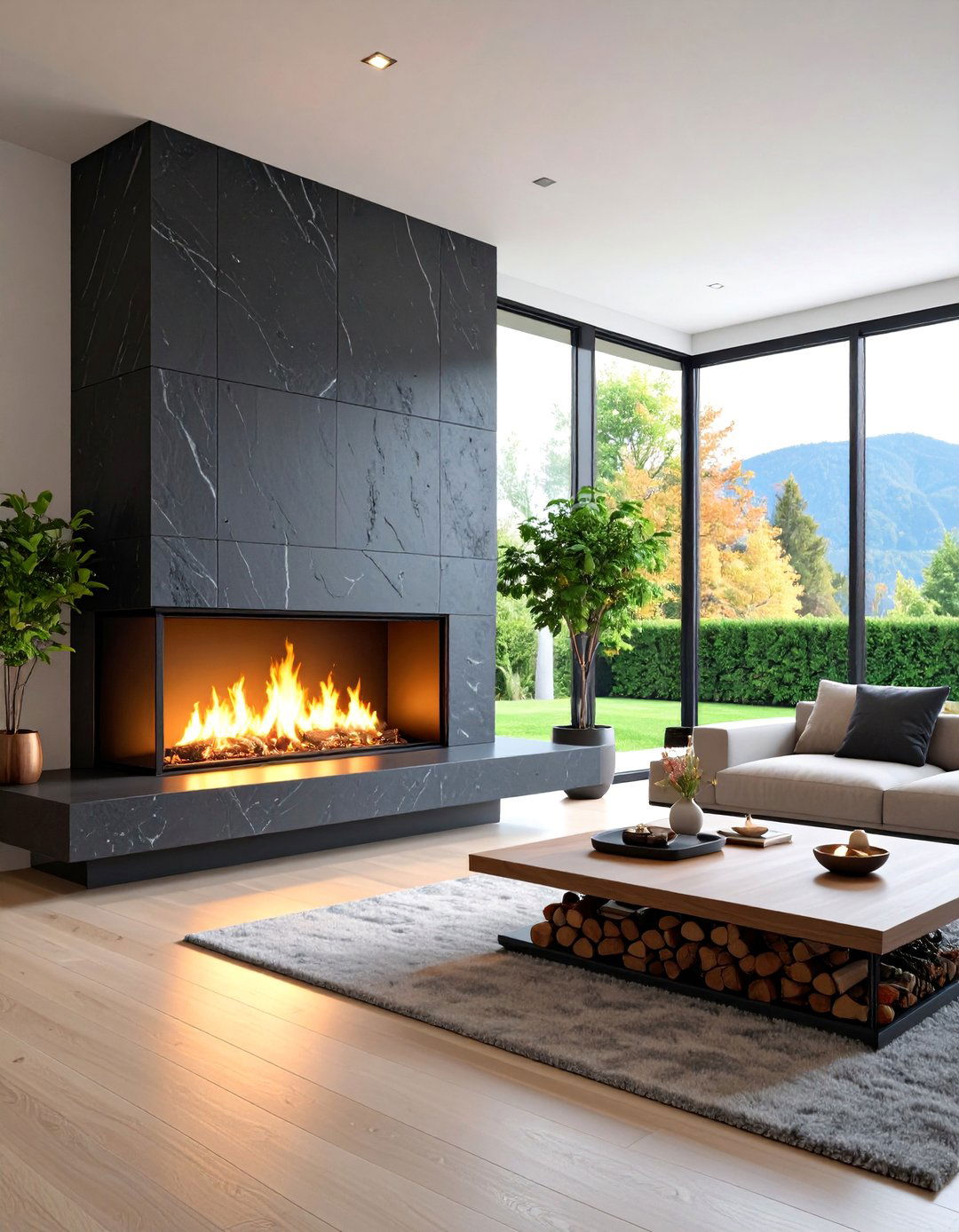 Lava Stone Contemporary Minimalist Fireplace - 25 Stone Fireplace Ideas