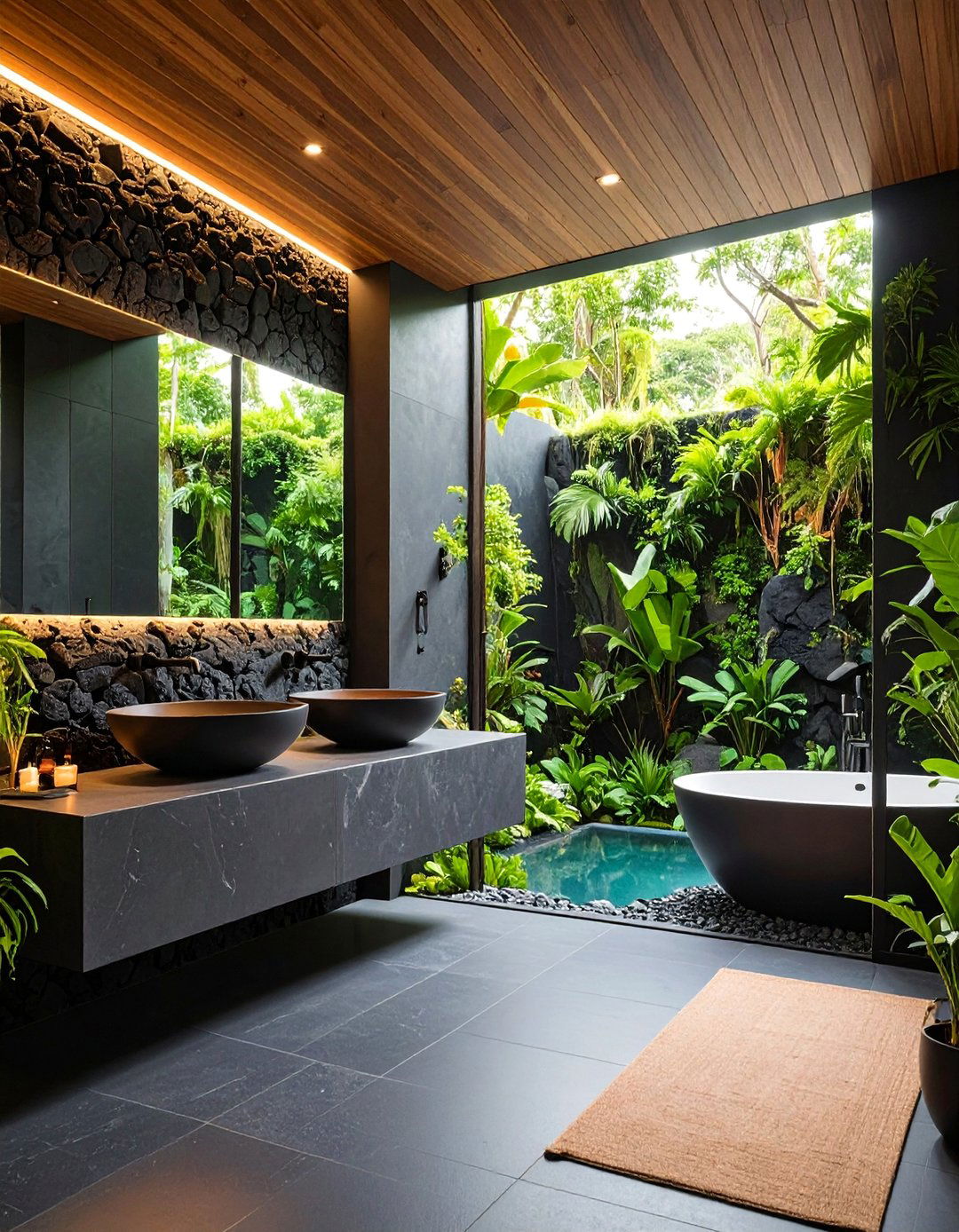 Lava Stone Modern Spa Bathroom - 25 Stone Bathroom Ideas