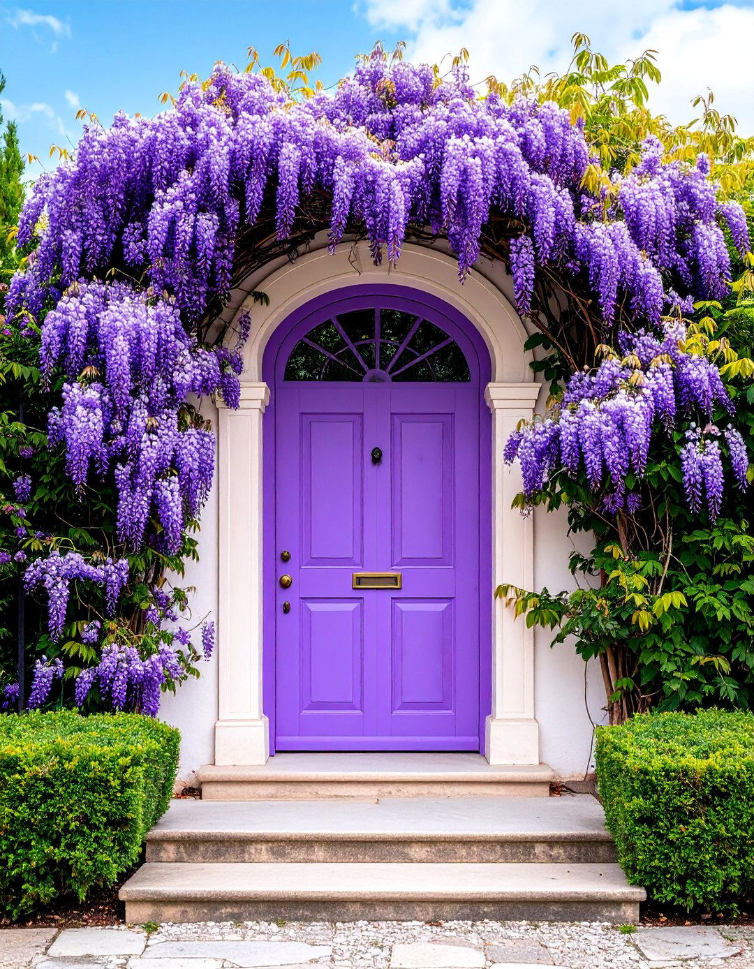 Lavender Door with Climbing Vine Framework - 25 Lavender Front Door Ideas