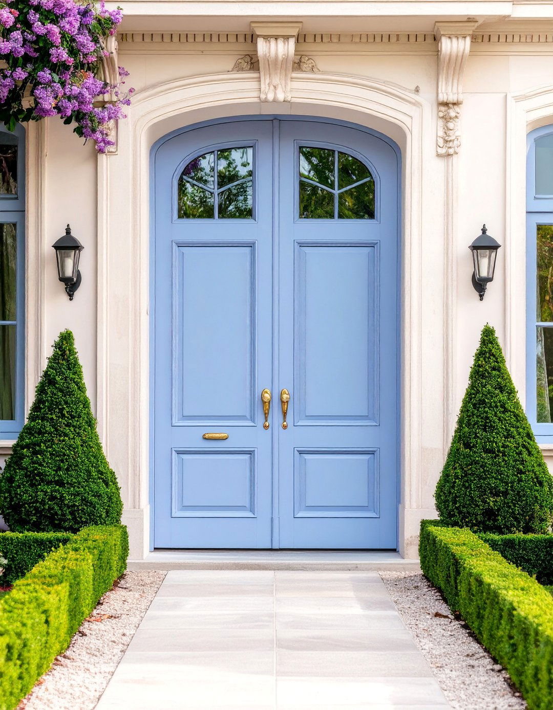 Lavender French Door Entry with Sidelights - 25 Lavender Front Door Ideas