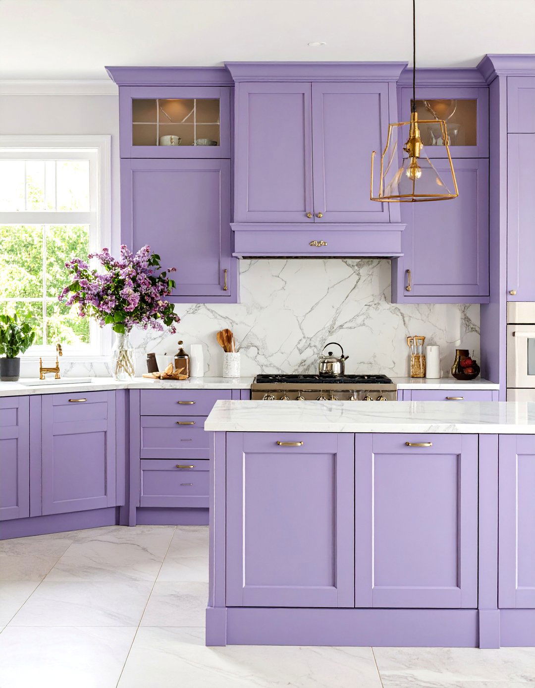 Lavender Kitchen with White Marble Features - 25 Colorful Kitchen Ideas