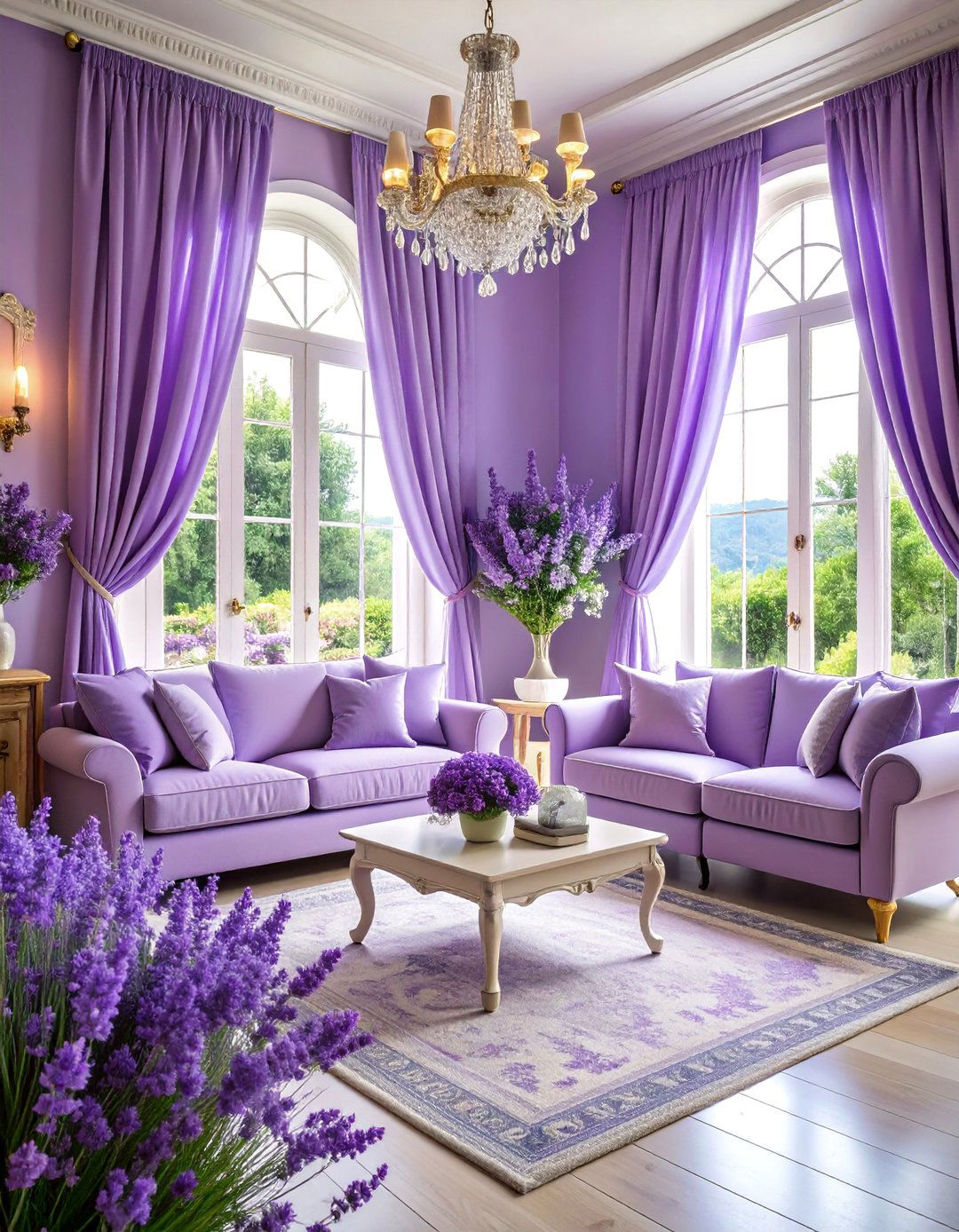 Lavender Living Room with Romantic Elements - 25 Monochromatic Living Room Ideas
