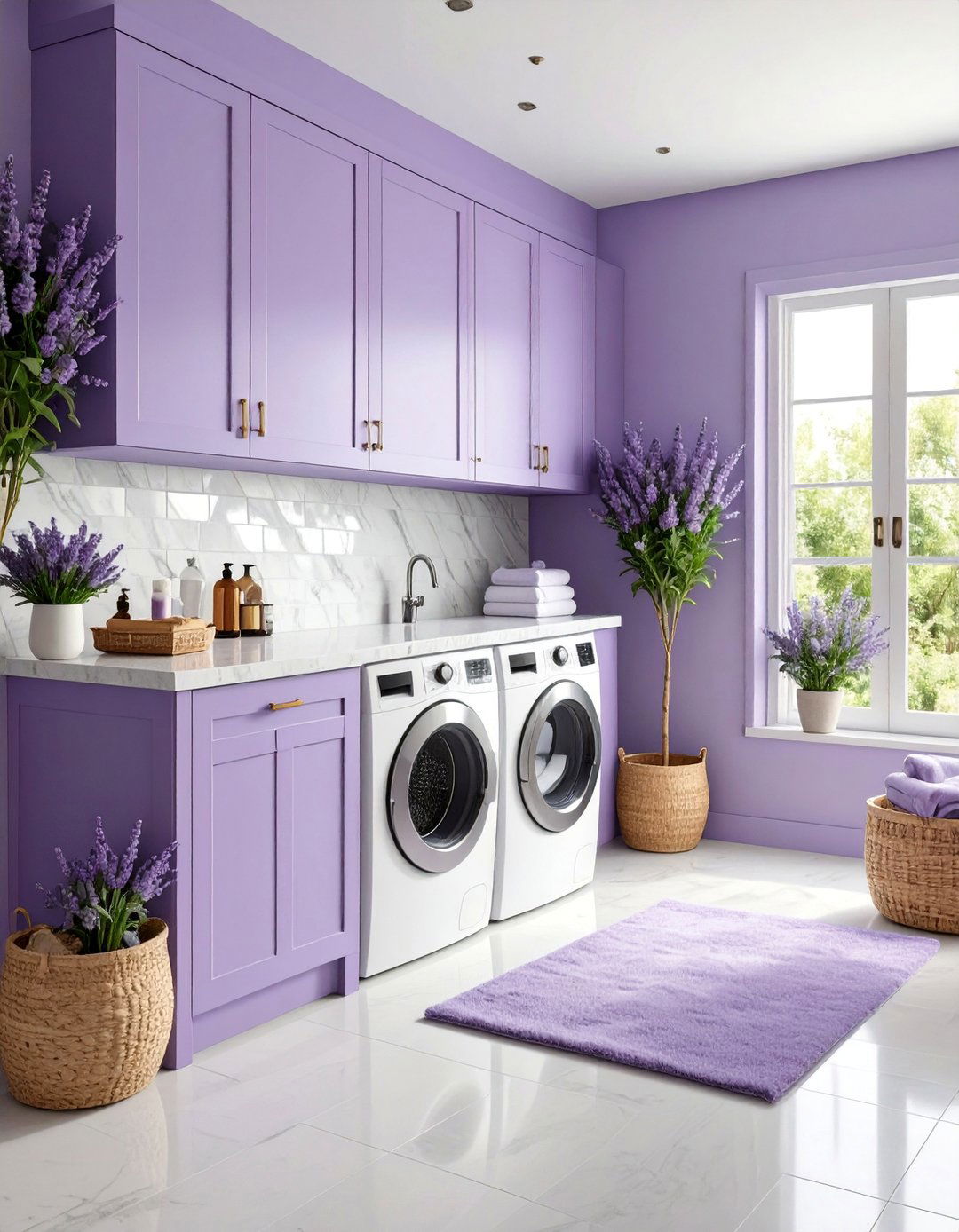 Lavender Shiplap Accent with Spa Inspired Elements - 25 Shiplap Laundry Room Ideas