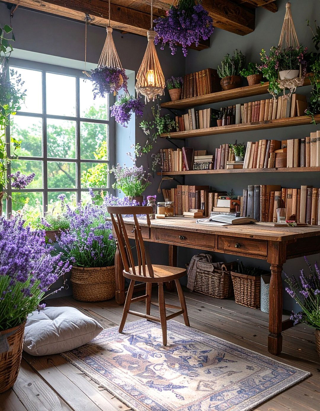 Lavender and Gray Cottage Study with Herbal Garden - 25 Boho Cottage Style Decor Ideas
