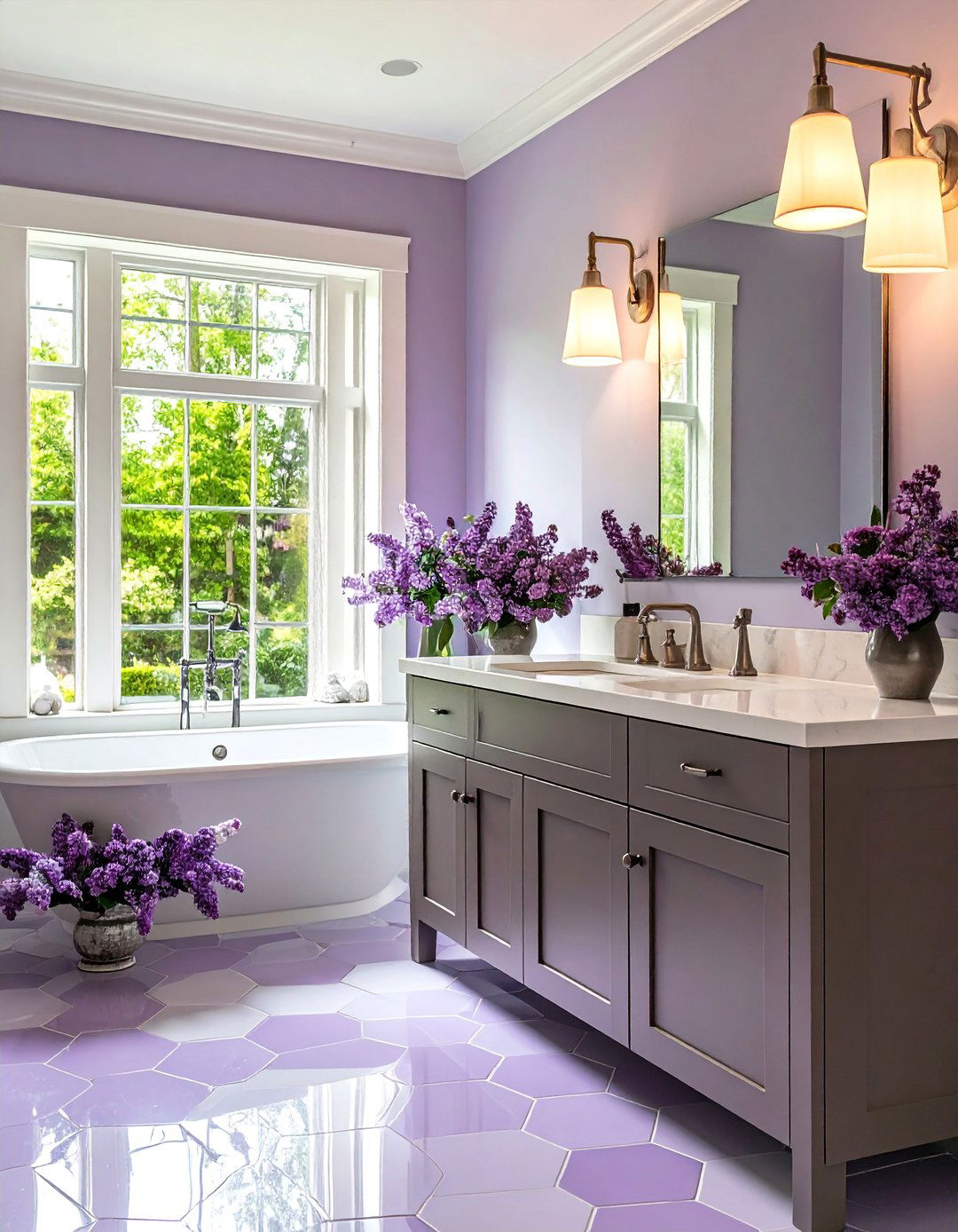 Lavender and Pewter Guest Bathroom with Hexagonal Tiles - 25 Art Deco Interior Design Ideas