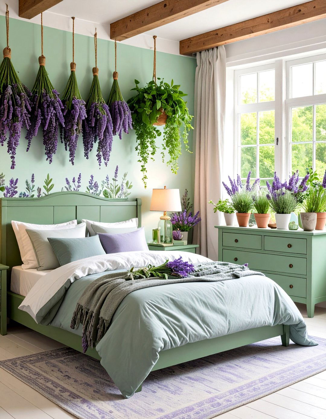 Lavender and Sage Grandmillennial Bedroom with Herb Garden Theme - 25 Grandmillennial Style Bedroom Ideas