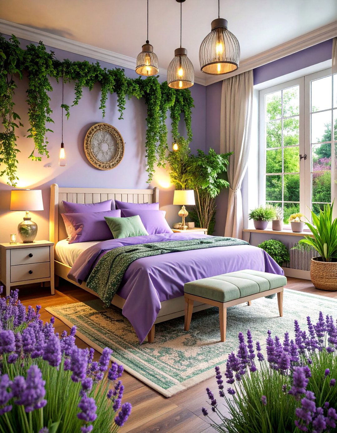 Lavender and Sage Green Bedroom with Herb Garden Theme - 25 Relaxing Bedroom Ideas