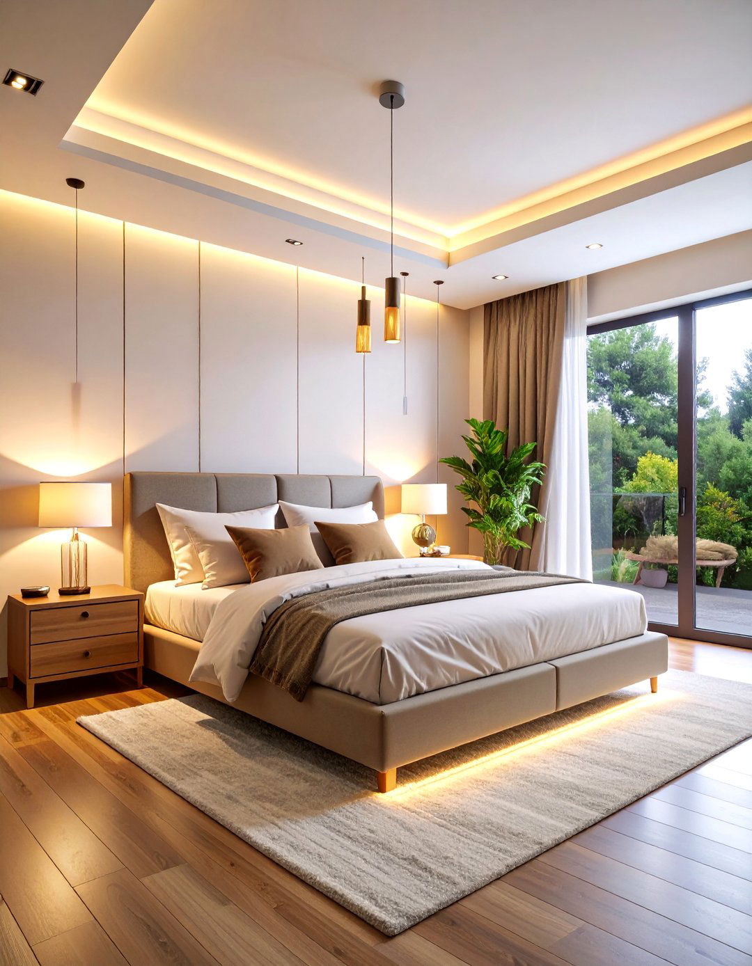 Layered Ambient Bedroom with Smart Controls - 25 Bedroom Lighting Ideas