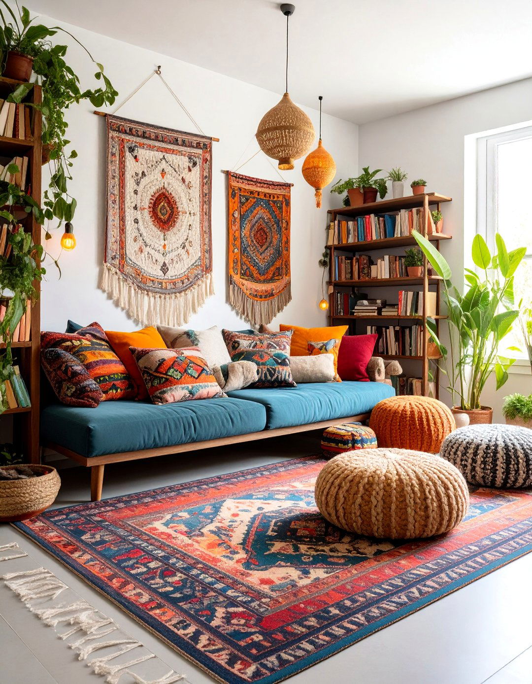 Layered Bohemian Reading Nook with Floor Cushions - 25 Bohemian Maximalist Decor Ideas