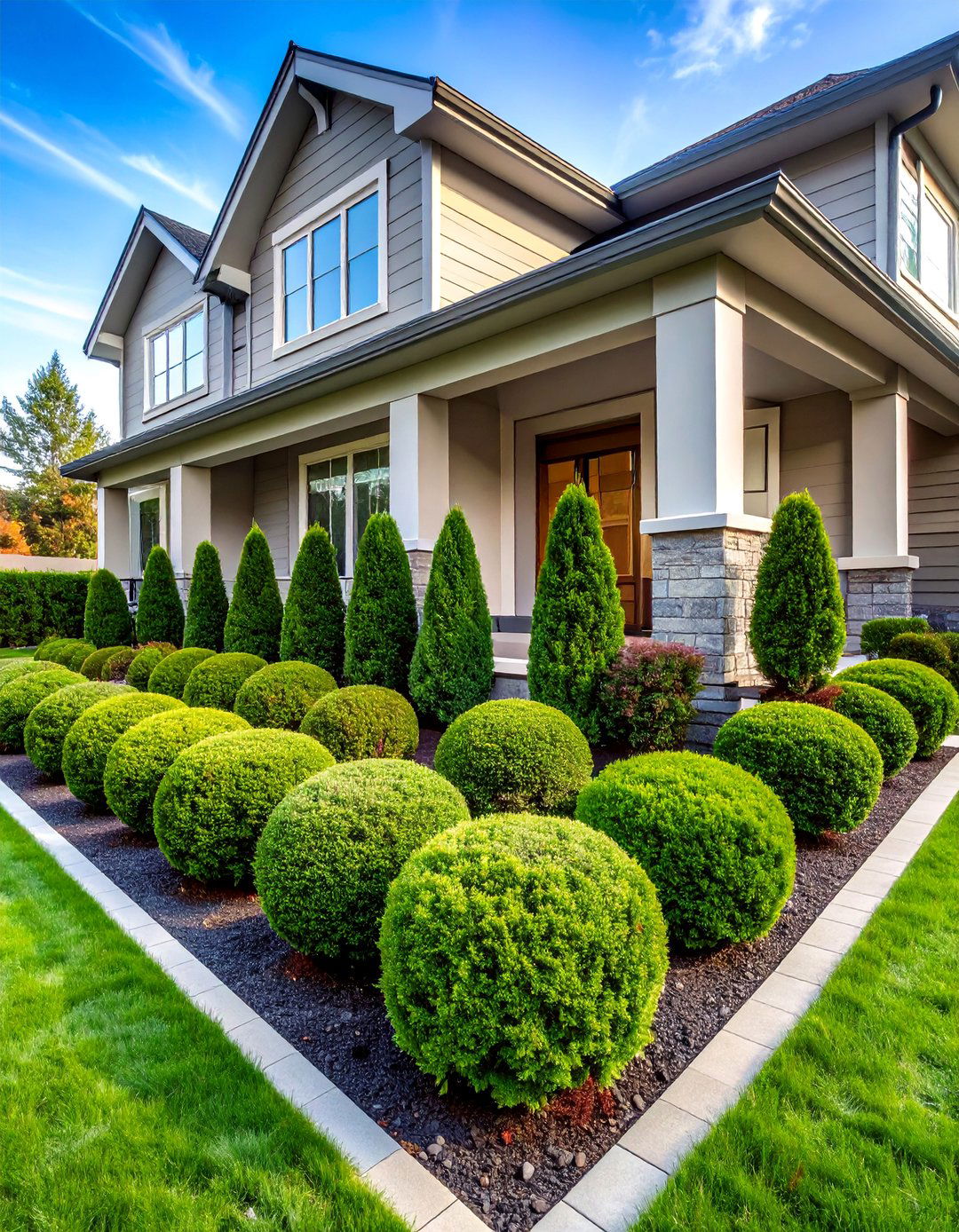 Layered Boxwood Foundation Planting - 25 Front Yard Boxwood Designs
