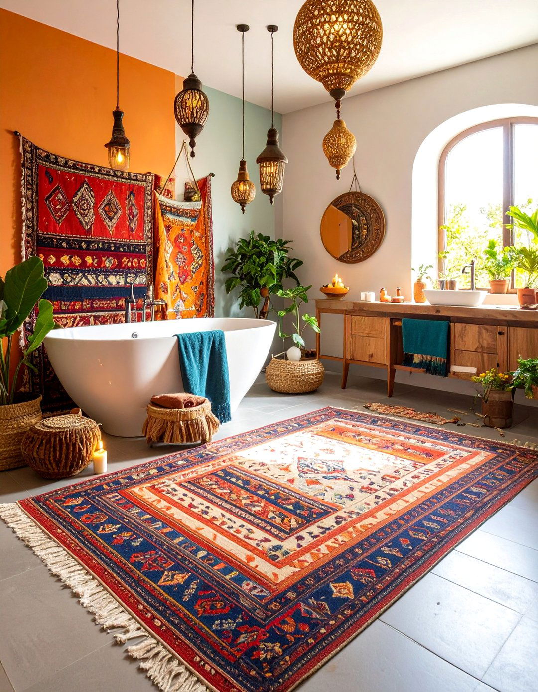 Layered Rug Maximalist Bathroom - 25 Maximalist Bathroom Design Ideas