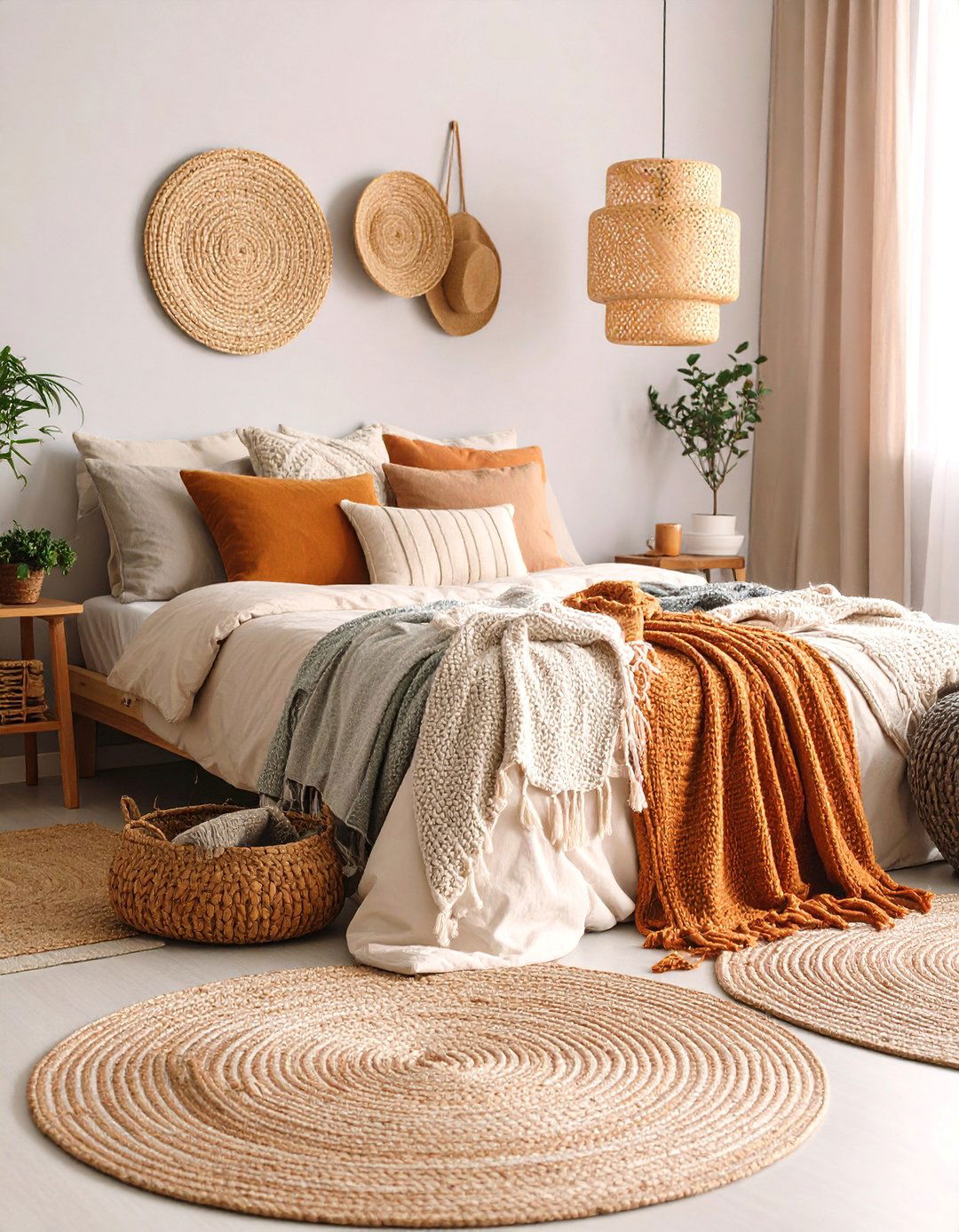 Layered Rugs in Coordinated Neutral Tones - 25 Minimalist Bedroom Ideas