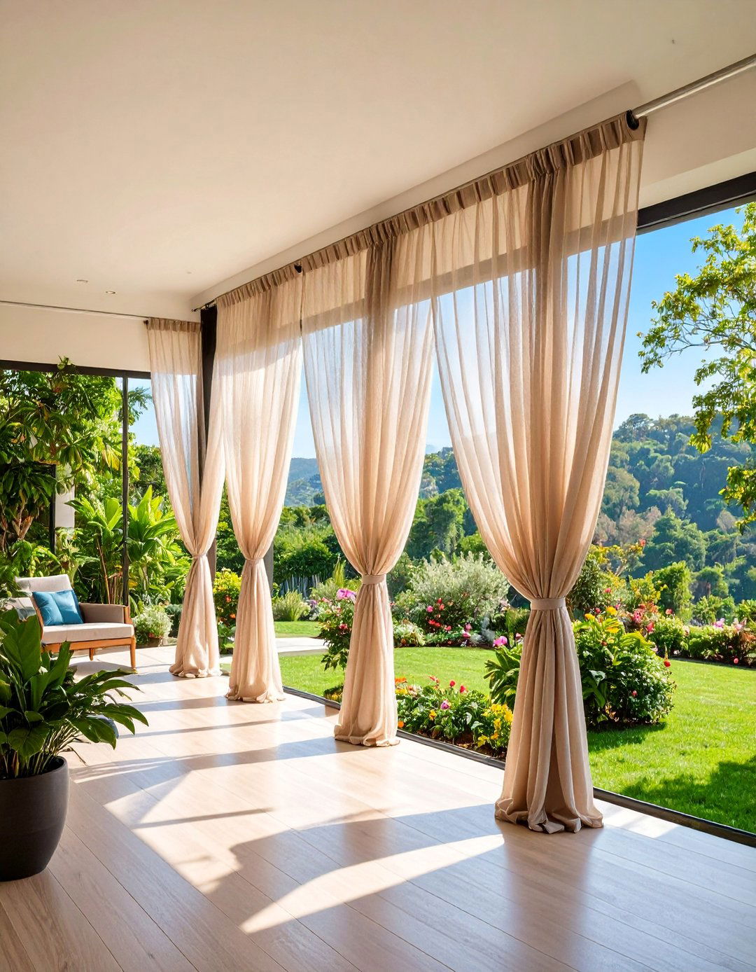 Layered Sheer and Blackout Curtain System - 25 Patio Curtain Ideas