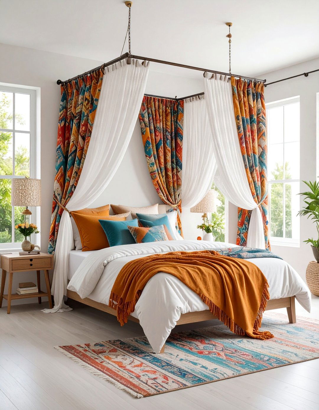 Layered Sheer and Patterned Curtain Combination - 25 Boho Curtain Ideas