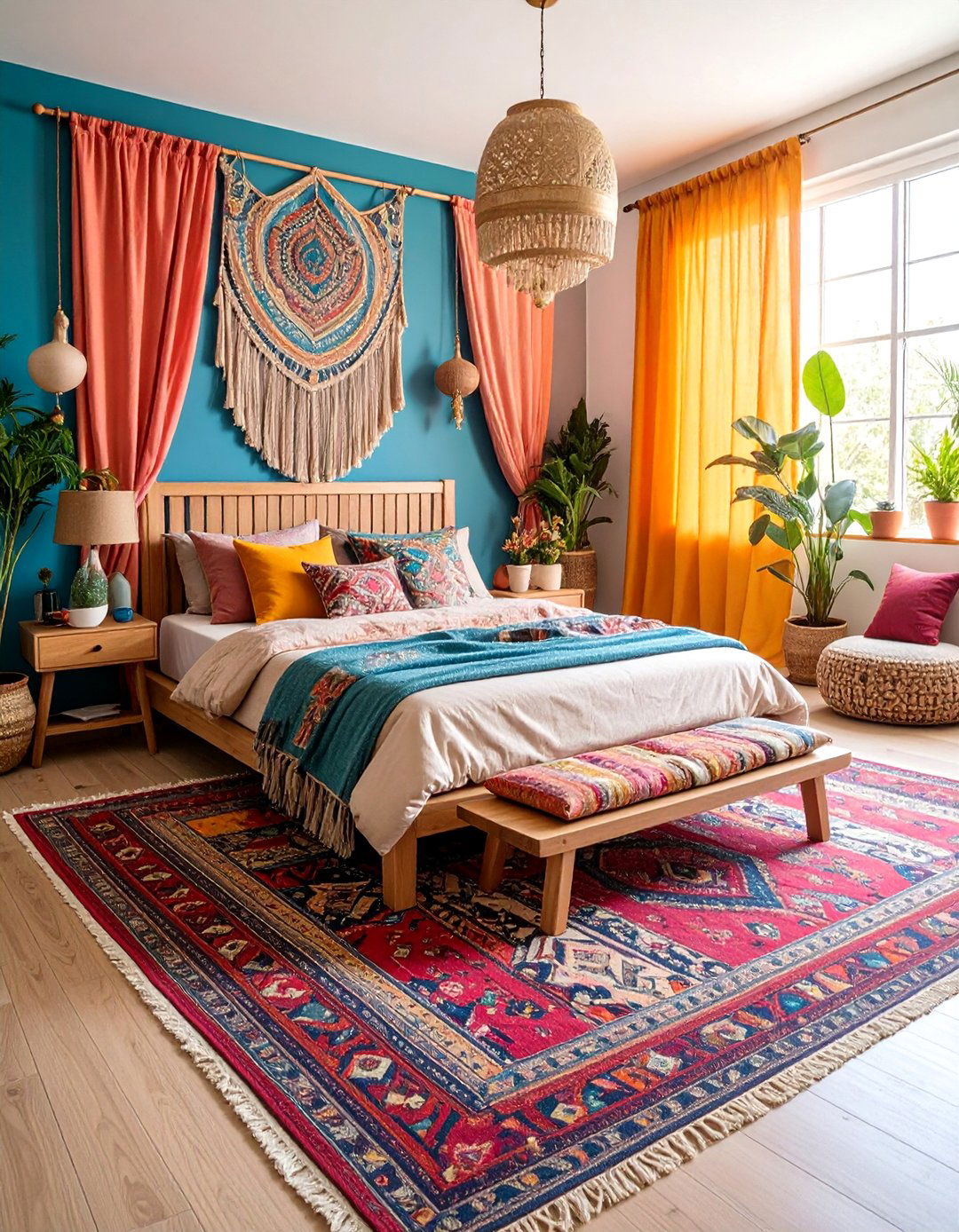 Layered Textile Boho Bedroom with Multiple Rugs and Patterns - 25 Girls Boho Bedroom Ideas