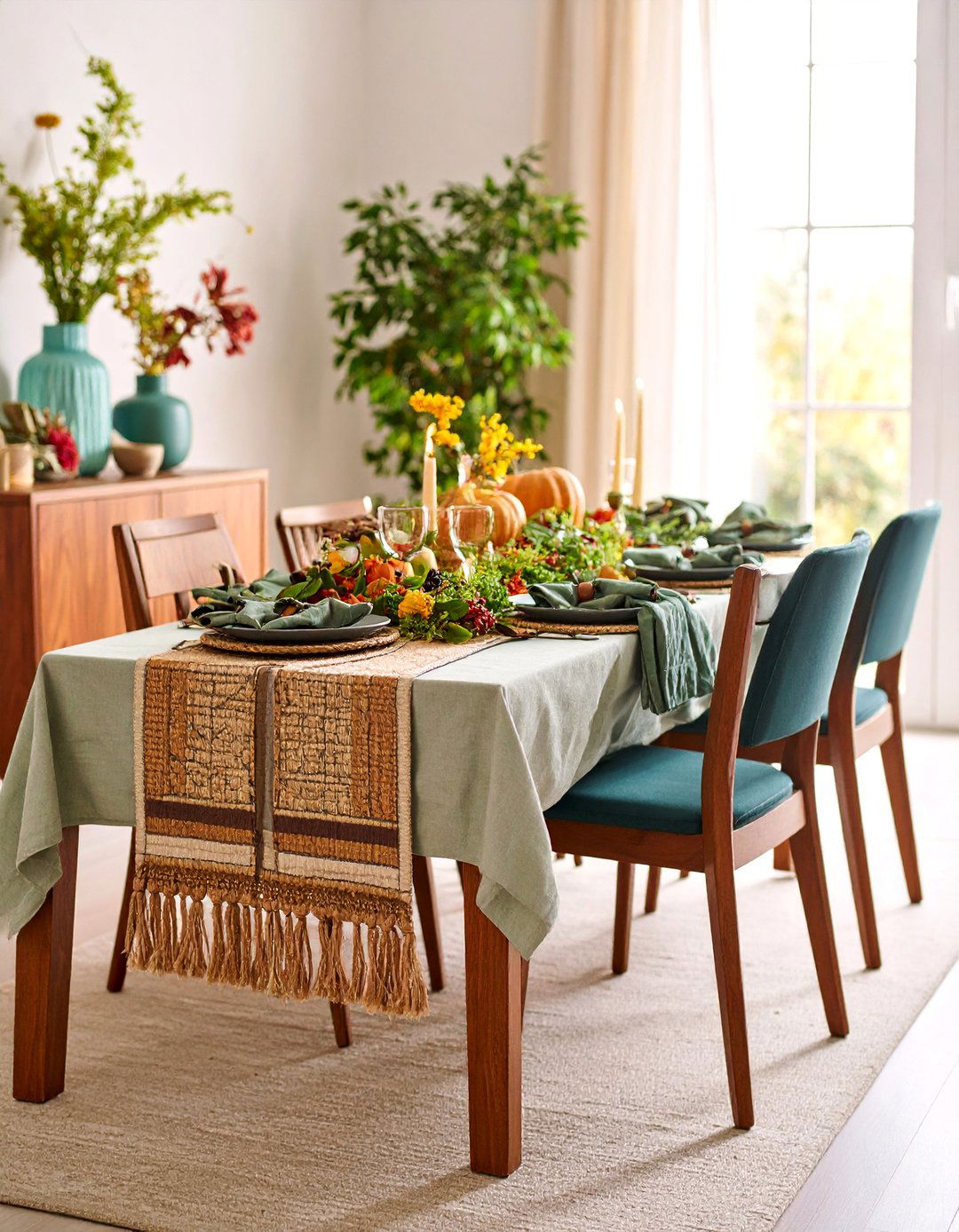 Layered Textile Dining Room Table Runner Design - 25 Dining Room Table Decor Ideas