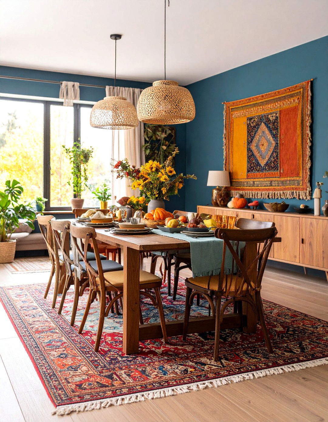 Layered Textile Dining Room with Global Influences - 25 Bohemian Interior Design Ideas