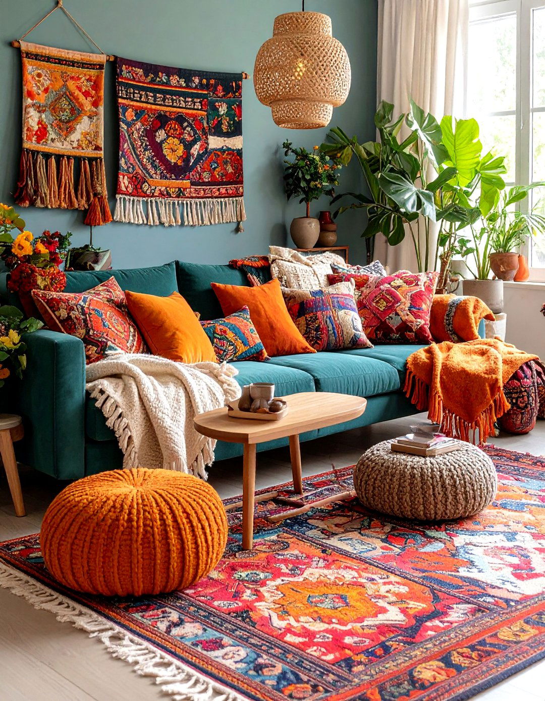 Layered Textile Living Room with Mixed Pattern Combinations - 25 Fall Living Room Ideas