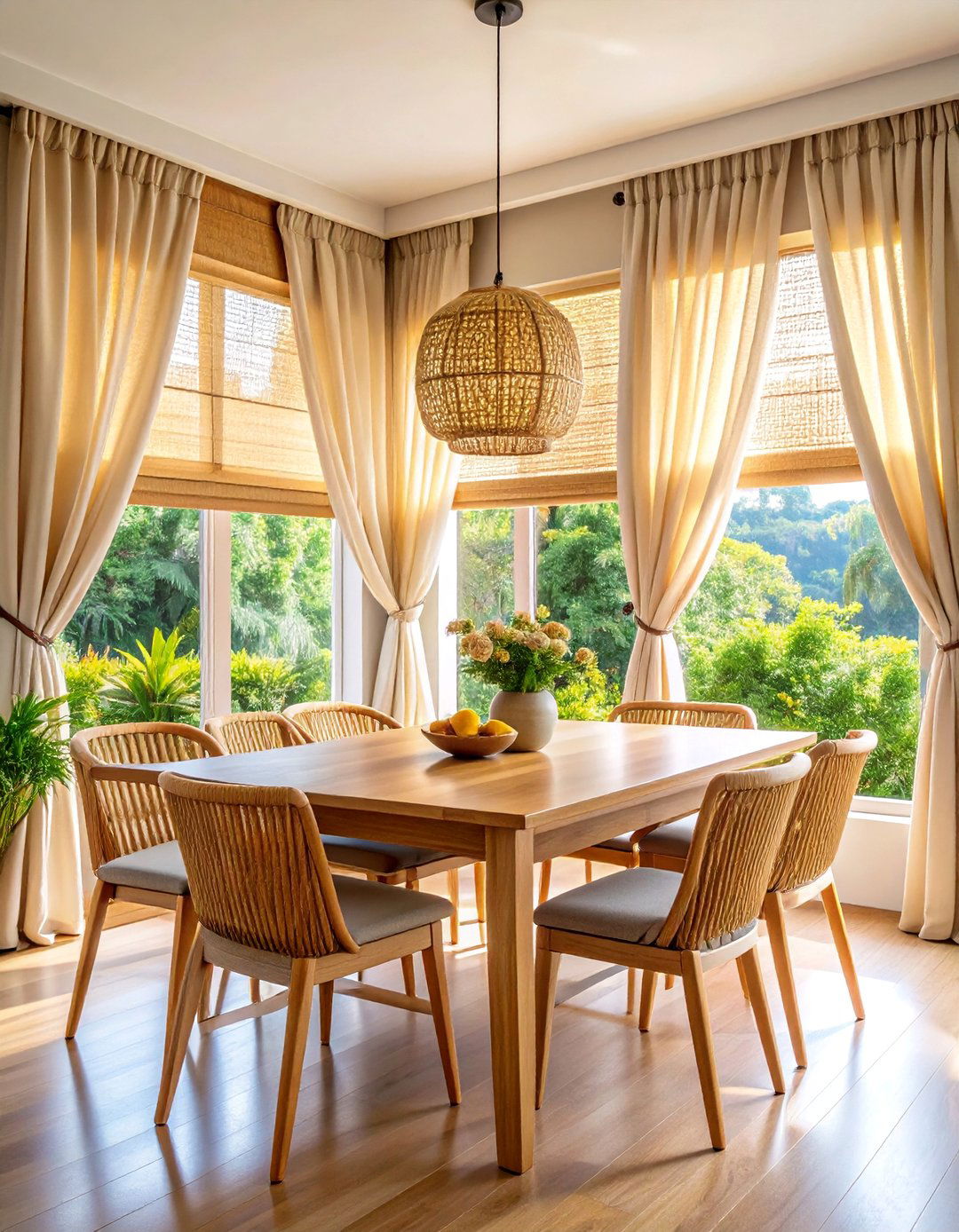 Layered Textile Window Treatments - 25 Transitional Dining Room Ideas