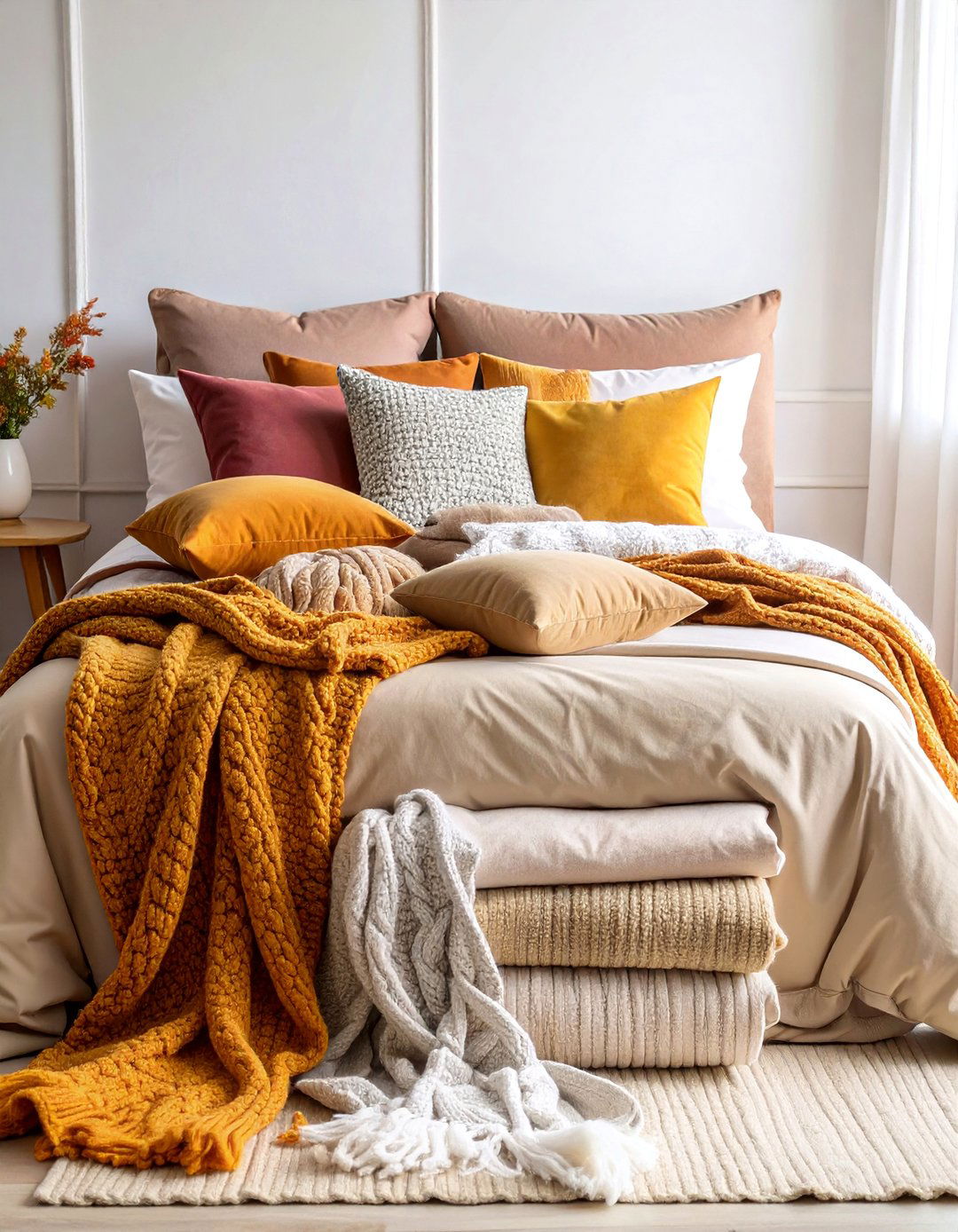 Layered Textural Bedding - 25 Cozy Bedroom Ideas