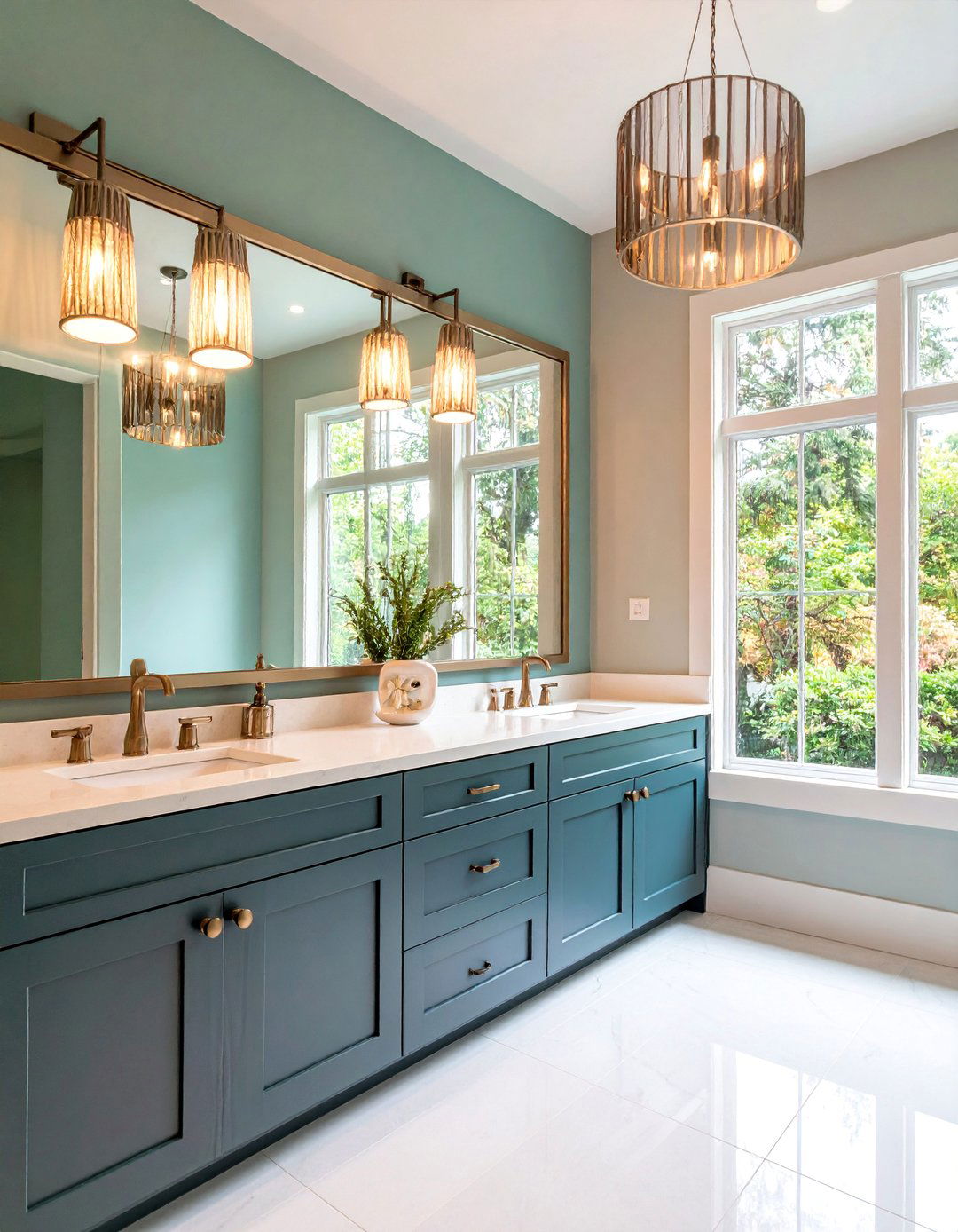 Layered Vanity Lighting with Sconces and Pendants - 25 Bathroom Lighting Ideas
