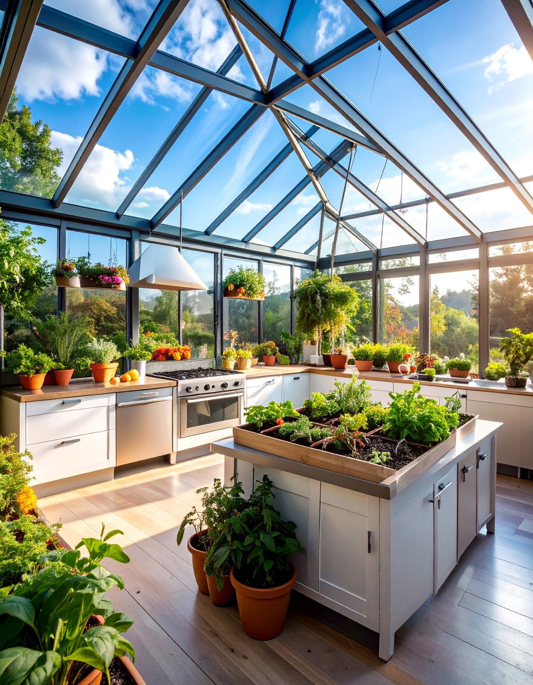 Lean To Greenhouse Kitchen with Herb Garden Focus - 25 Greenhouse Kitchen Design Ideas