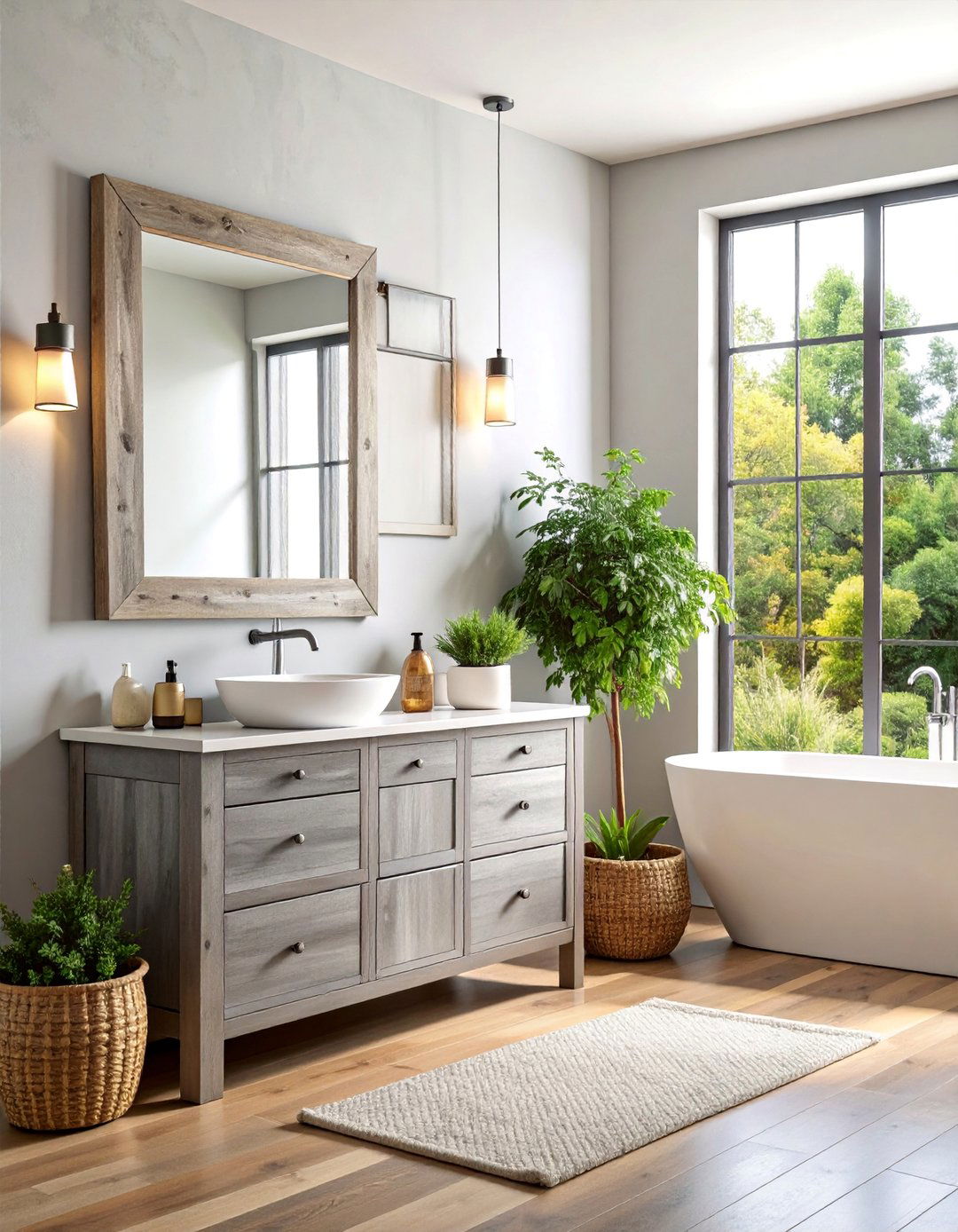 Leaning Floor Mirror with Weathered Gray Finish - 25 Farmhouse Bathroom Mirrors Ideas