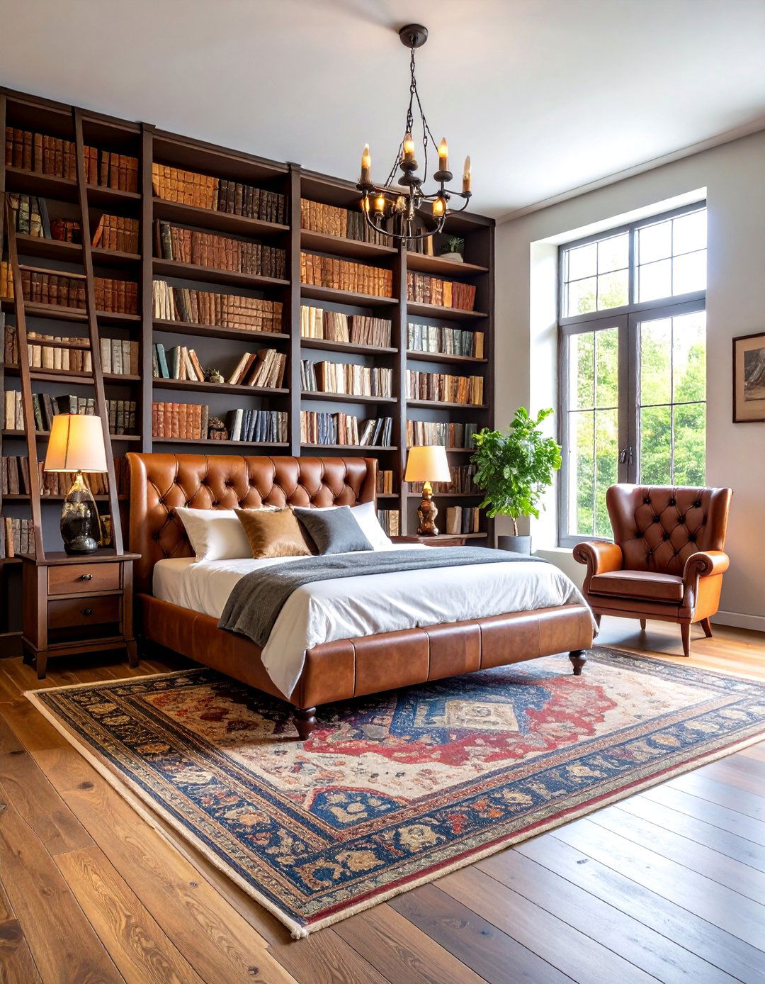 Leather Library Bedroom with Scholarly Sophistication - 25 Man Cave Bedroom Ideas