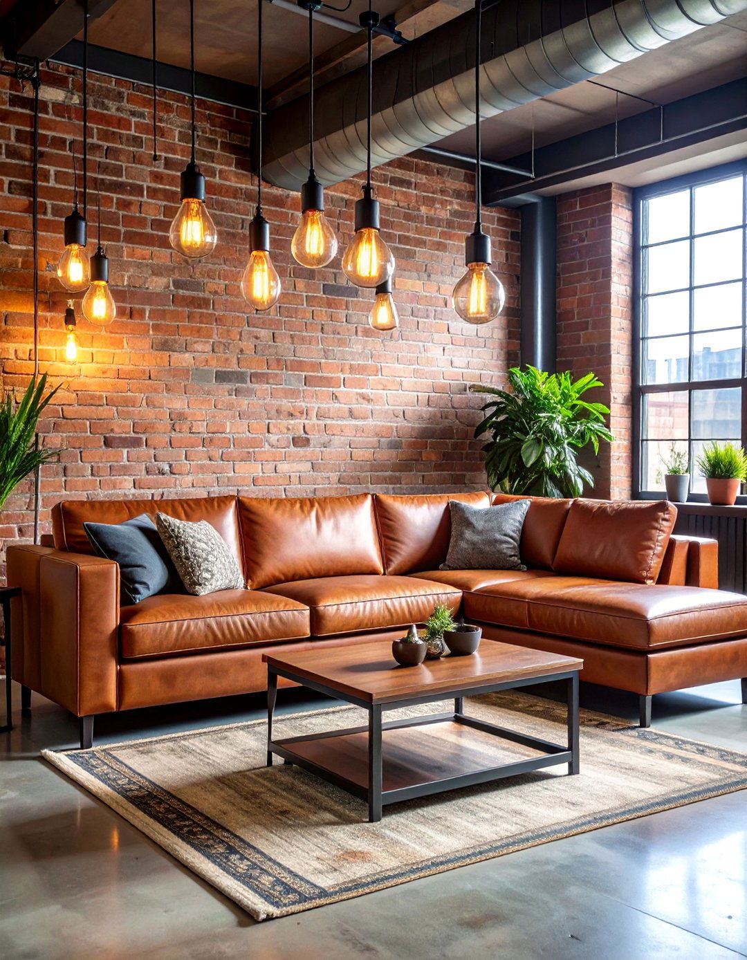 Leather Sectional with Industrial Chic Accents - 25 Sectional Living Room Ideas