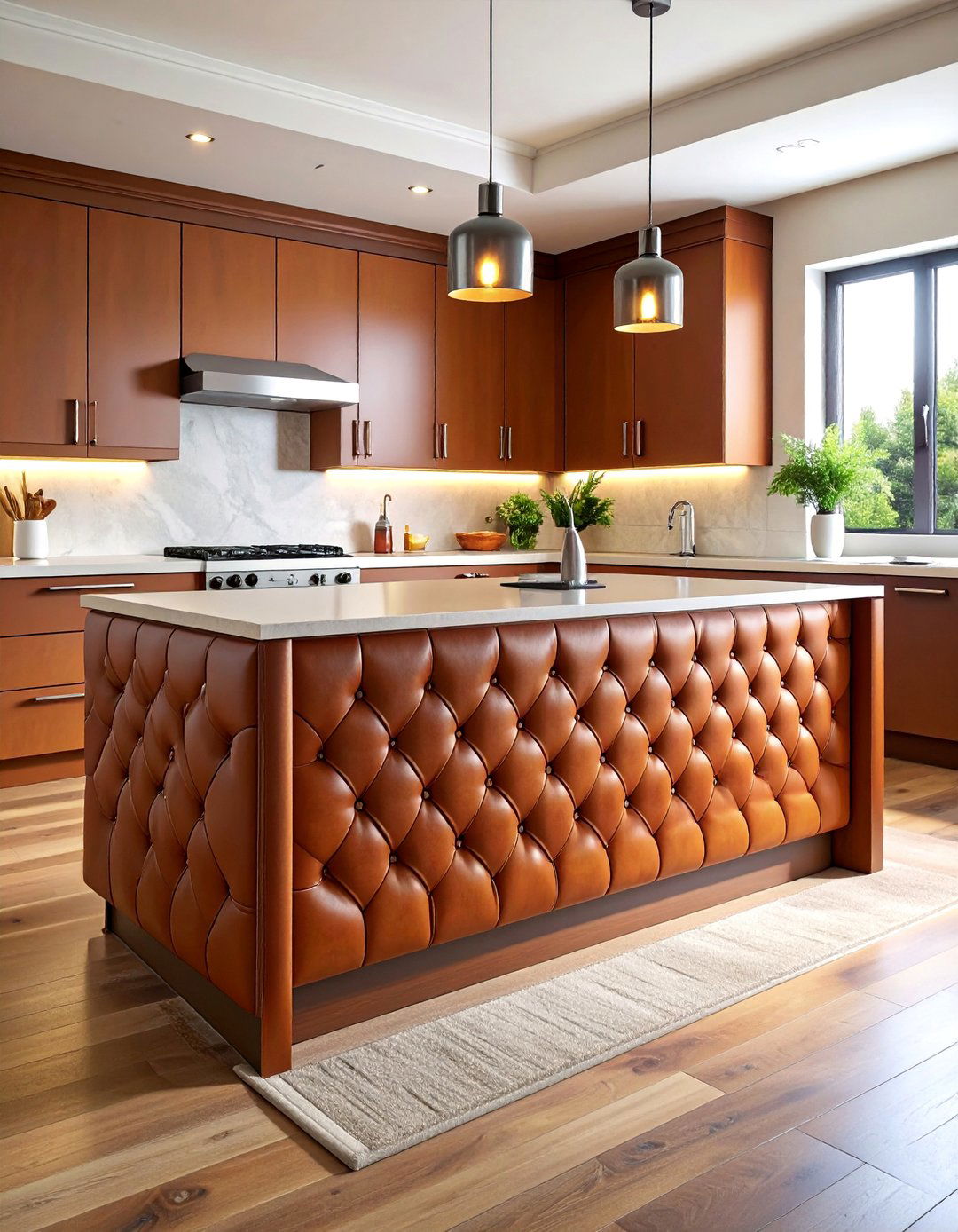 Leather Upholstered Kitchen Island Panel with Luxury Comfort - 25 Kitchen Island Back Panel Ideas