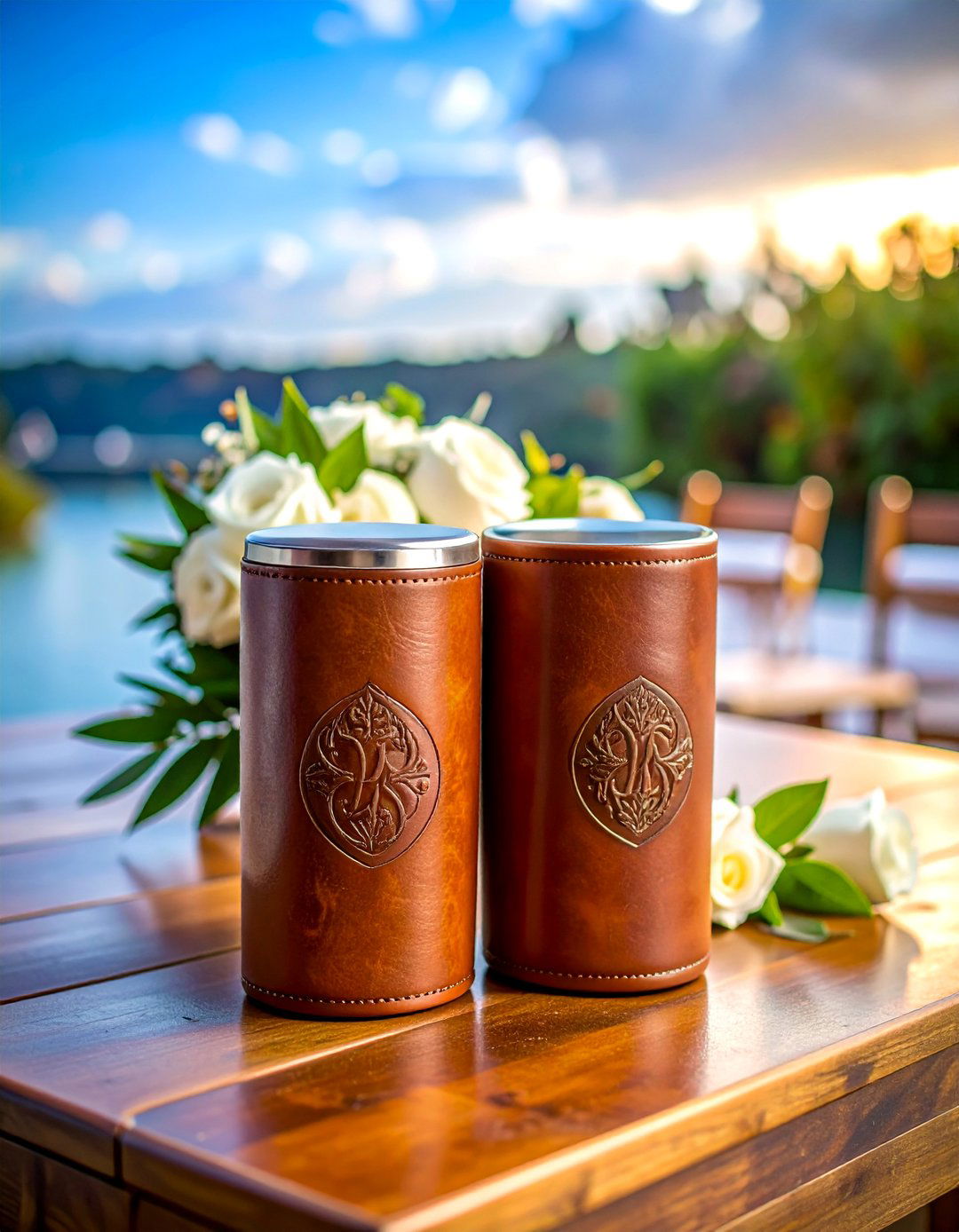 Leather Wedding Koozies with Laser Engraved Monograms - 25 Wedding Koozie Ideas