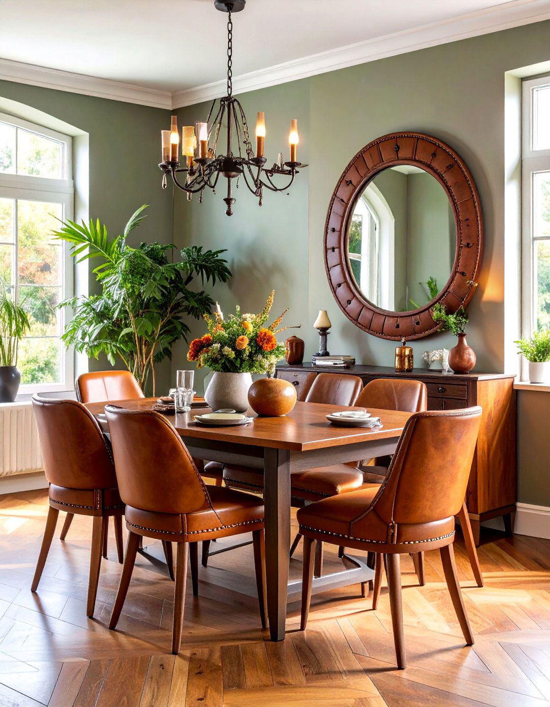 Leather Wrapped Mirror with Equestrian Appeal - 25 Dining Room Mirror Ideas