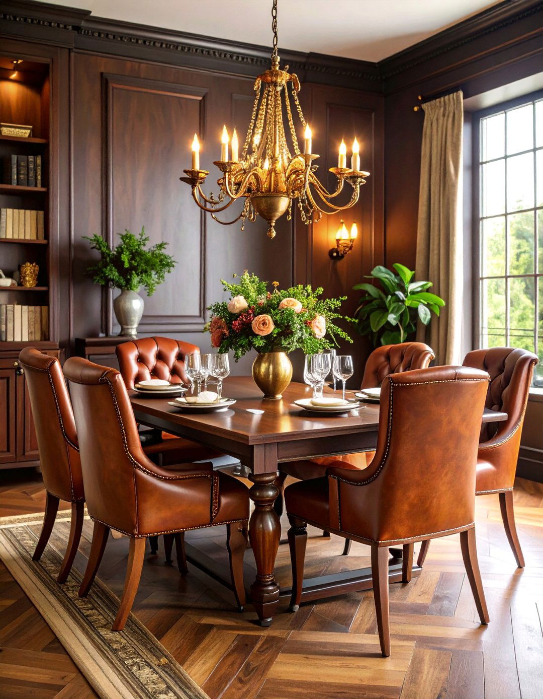 Leather and Brass Masculine Appeal - 25 Moody Dining Room Ideas