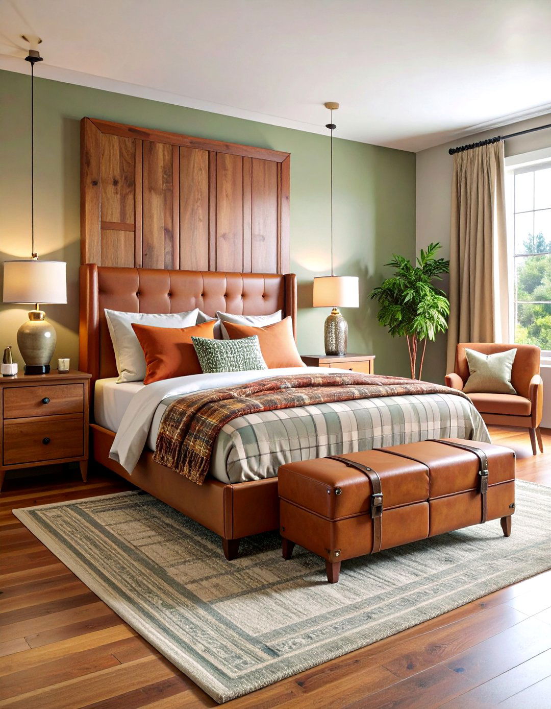 Leather and Plaid Guest Bedroom with Vintage Luggage Accents - 25 Cabin Decor Ideas