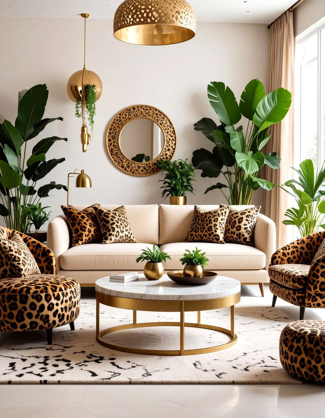 Leopard Print Living Room with Brass Elements - 25 Art Deco Living Room Ideas