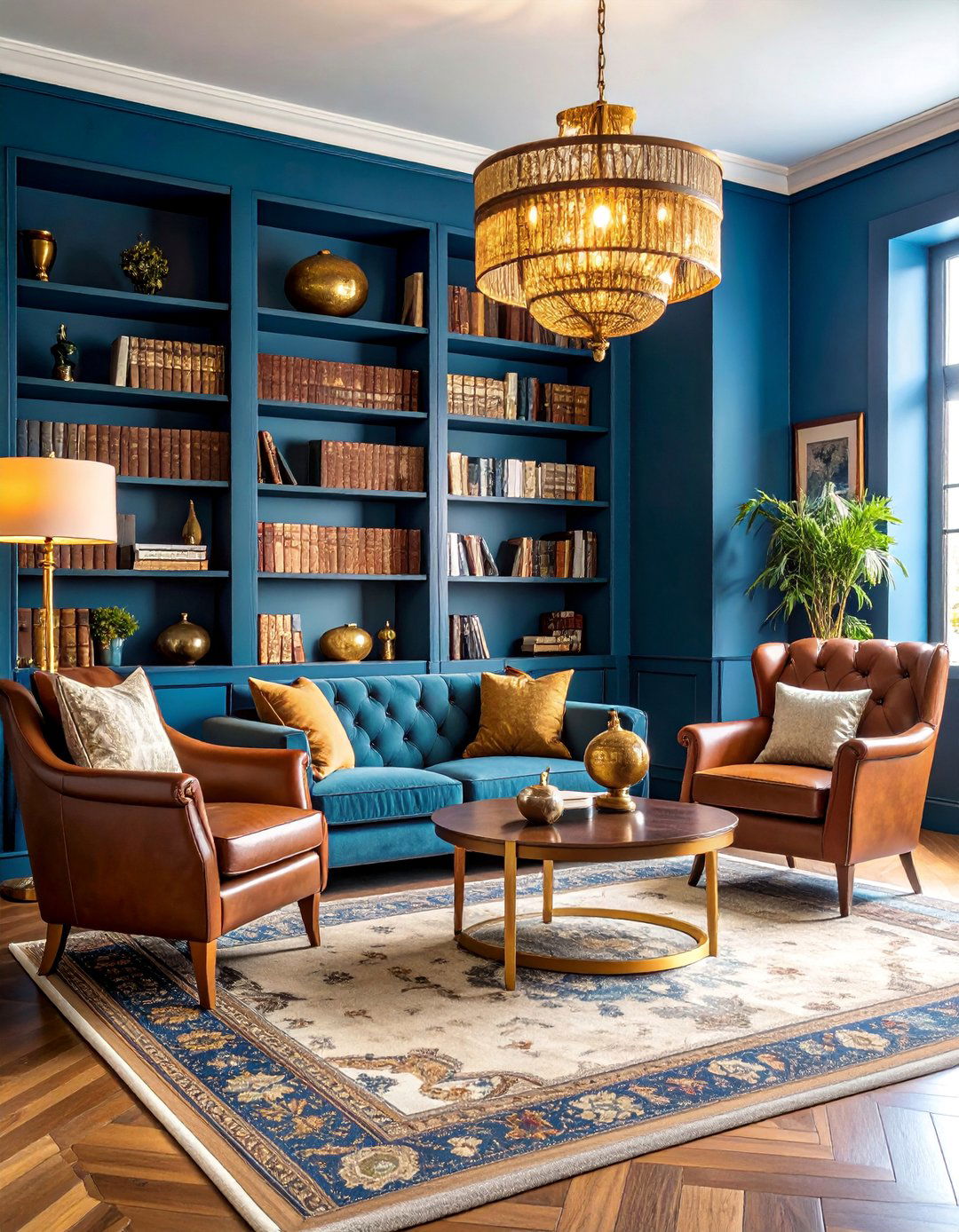 Library Blue and Gold Living Room - 25 Blue and Gold Living Room Ideas