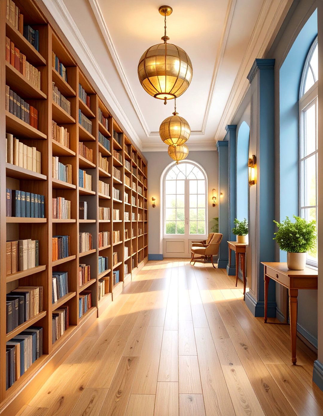 Library Inspired Hallway with Built in Bookshelves - 25 Hallway Ideas