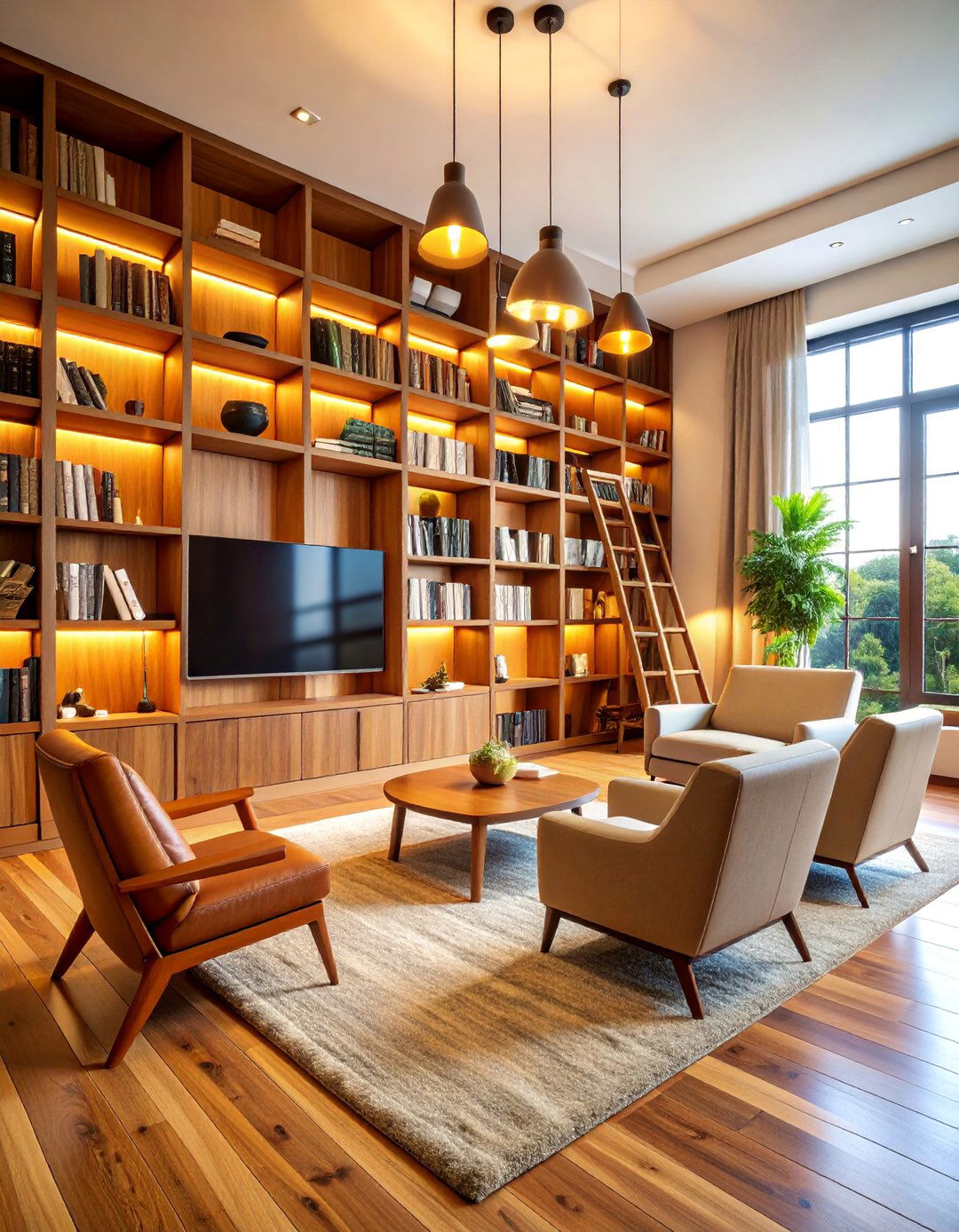 Library Media Room with Floor to Ceiling Books - 25 Small Media Room Ideas