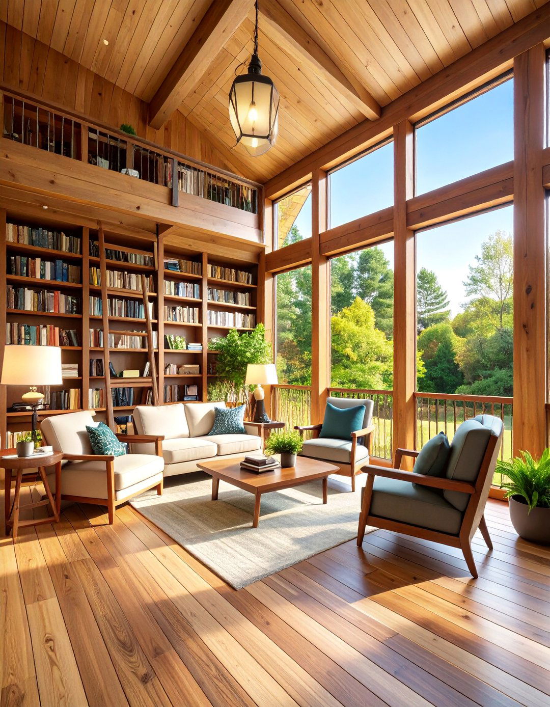 Library Reading Three Season Porch with Built in Bookshelves - 25 Three Season Porch Ideas