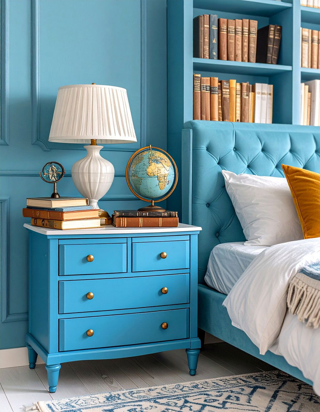 Library Study Nightstand with Vintage Book Collection - 25 Nightstand Decor Ideas
