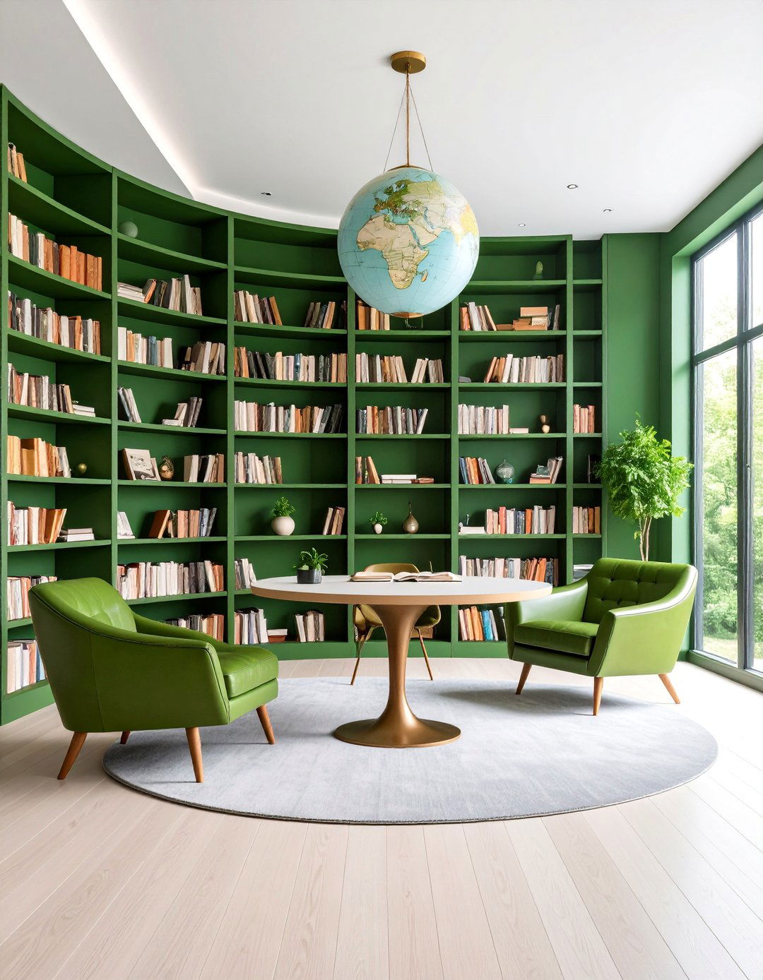 Library Study with Dark Olive Green Painted Walls - 25 Olive Green Accent Wall Ideas