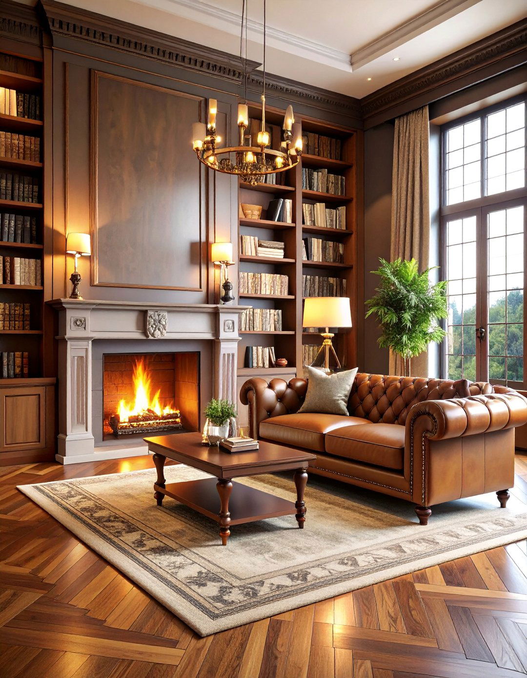 Library Style Fireplace Seating with Built Ins - 25 Fireplace Seating Ideas