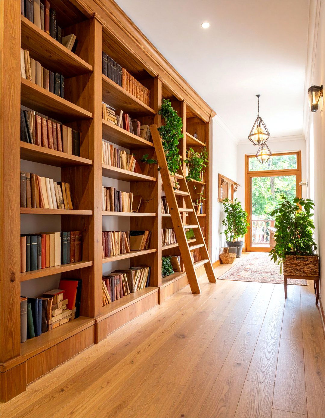 Library Style Hallway with Built In Bookshelves - 25 Narrow Hallway Ideas