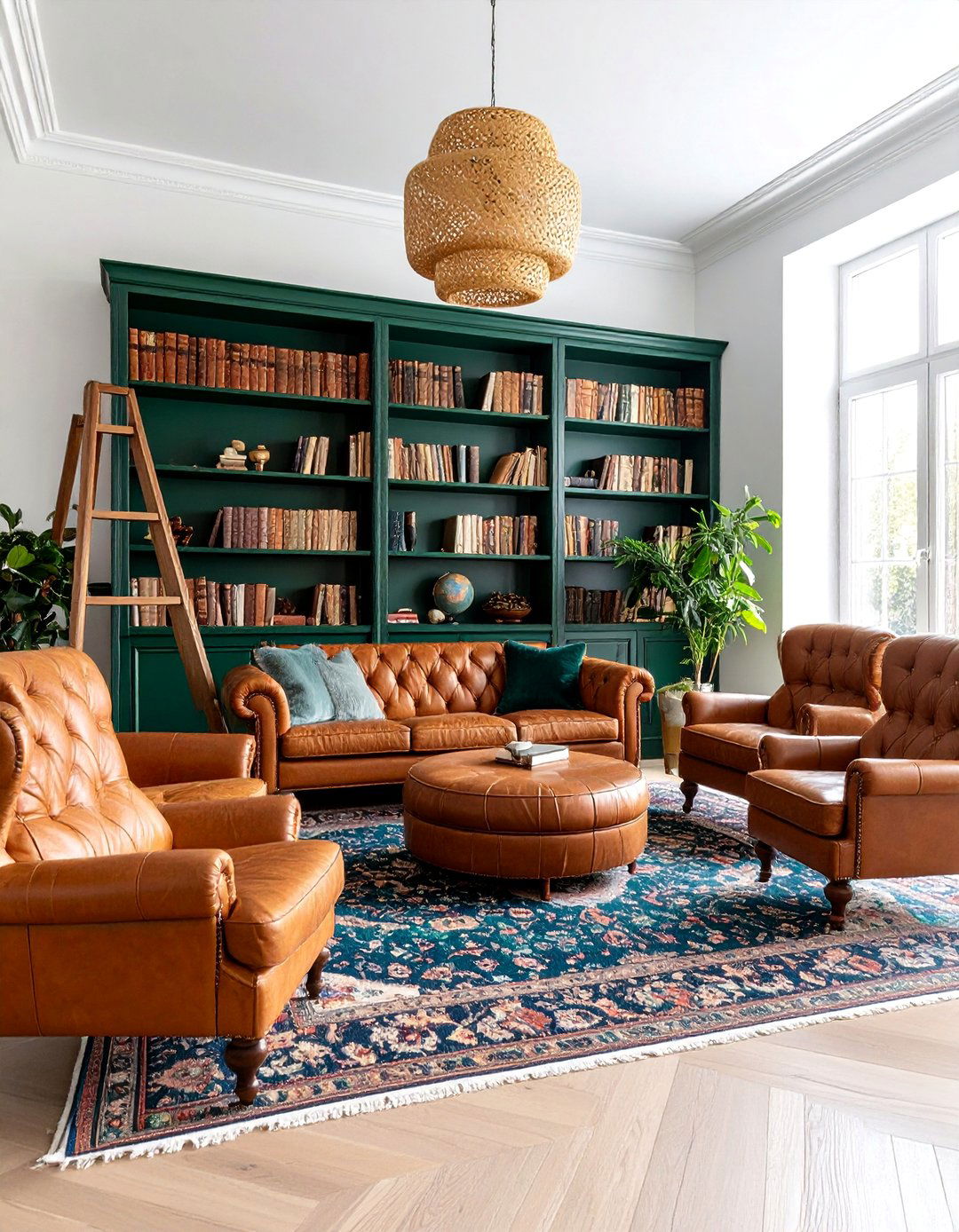 Library Style Maximalist Living Room with Floor to Ceiling Books - 25 Maximalist Living Room Design Ideas