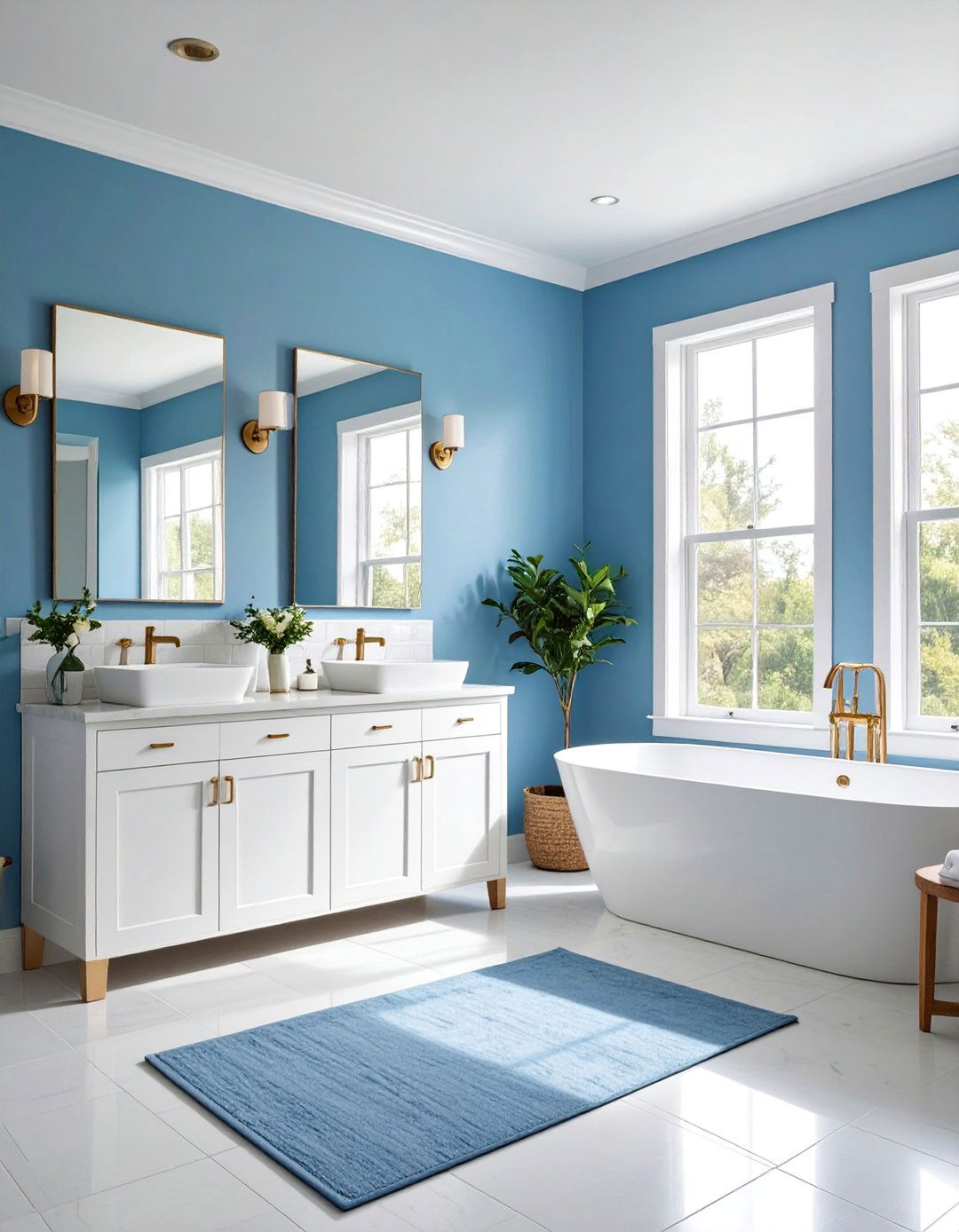 Light Blue Bathroom with White Fixtures - 25 Blue Room Ideas